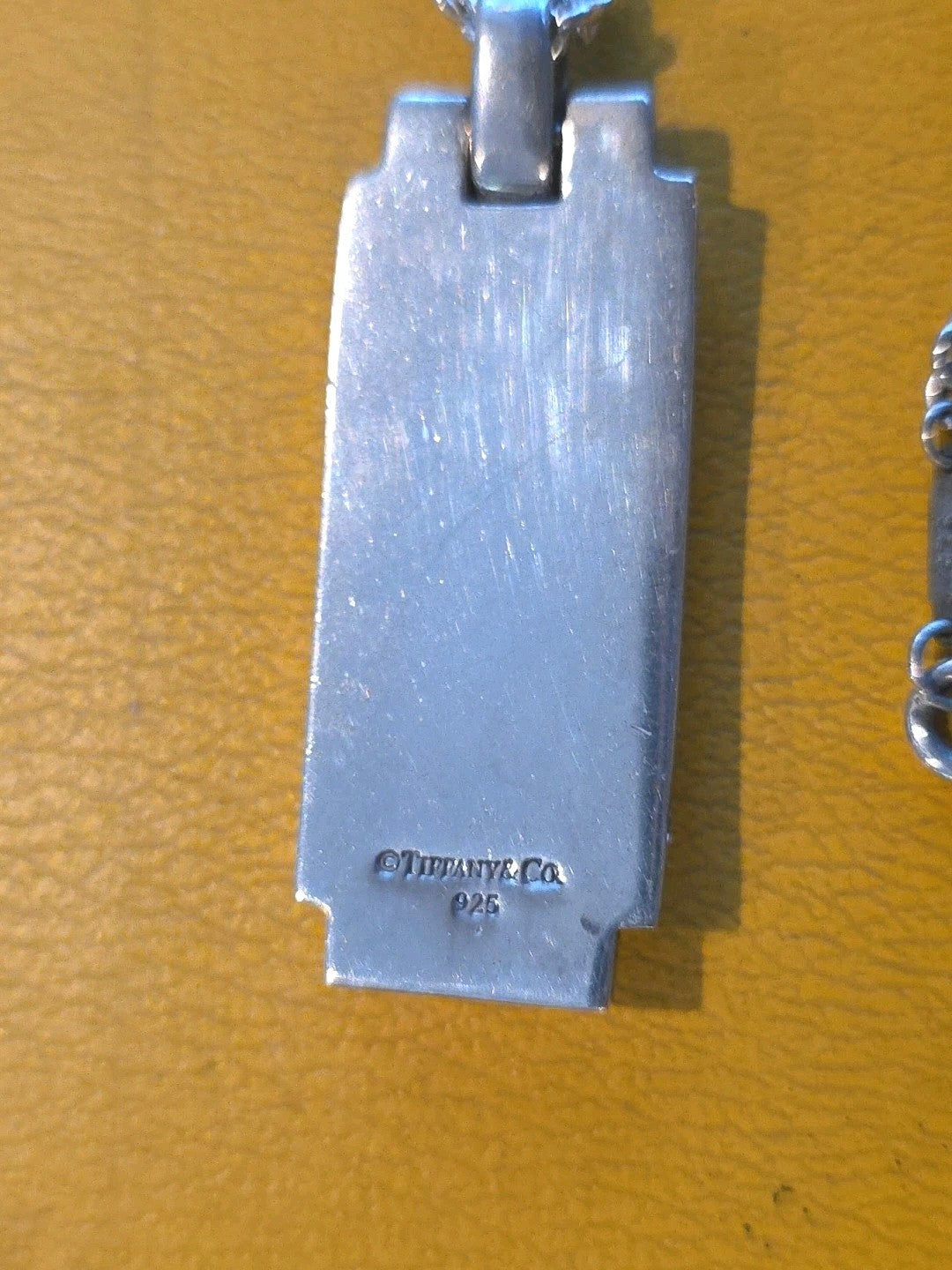 Tiffany & Co Men Sterling Silver Bar Dog Tag Bead Chain Necklace