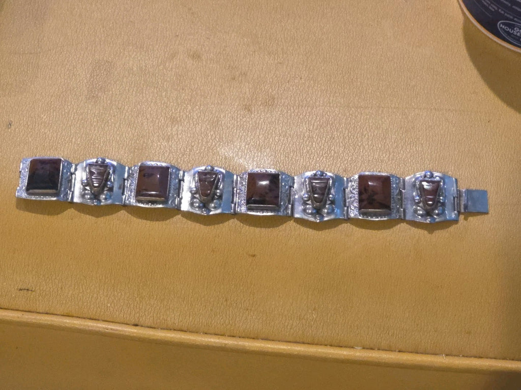 VTG 40s TAXCO Mexico Carved Tortoise 925 Sterling Silver Link Bracelet