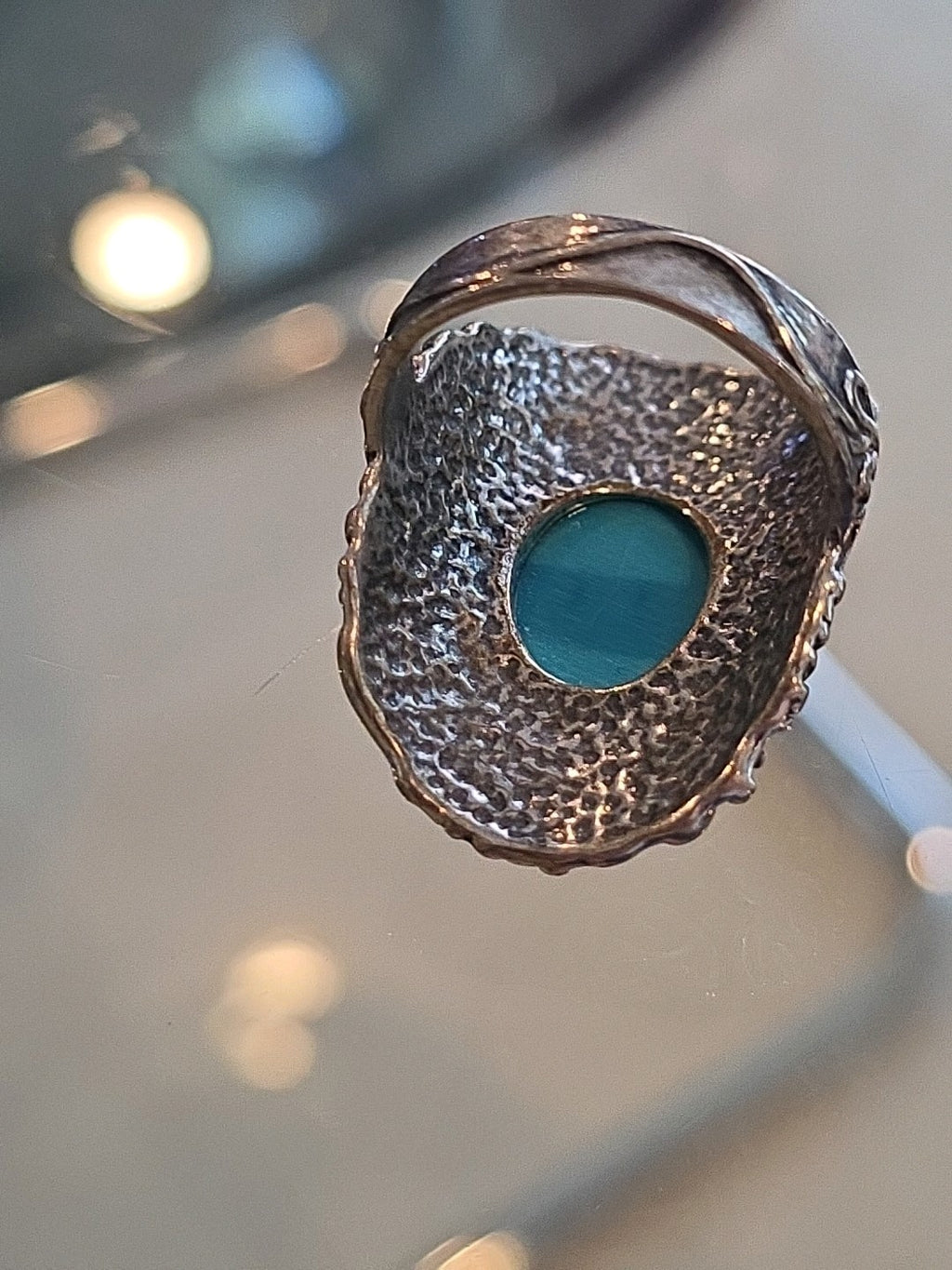 Beautiful Designer PZ Israel Large Sterling Silver Bezel Set Turquoise Ring