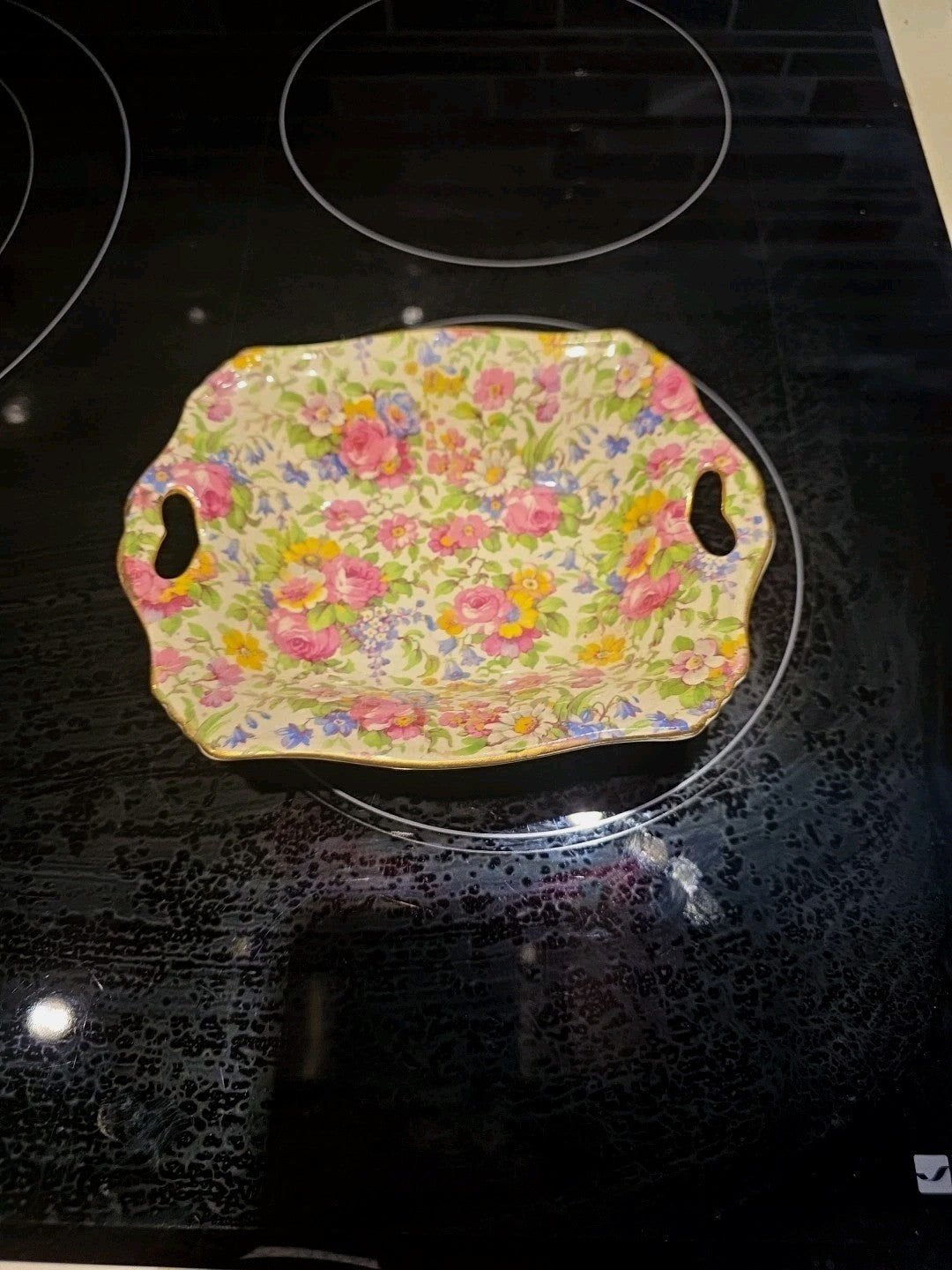 1930s Wright Tyndale van Roden SUMMERTIME Chintz Pottery Bon Bon Dish 7"