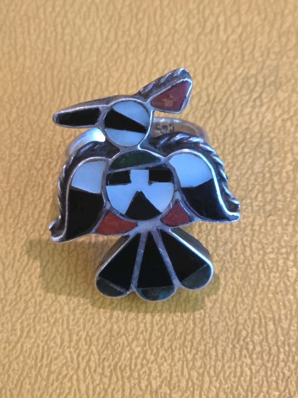 Rare Native American Zuni Edward Albert Beyuka Signed EAGLE DANCER Ring