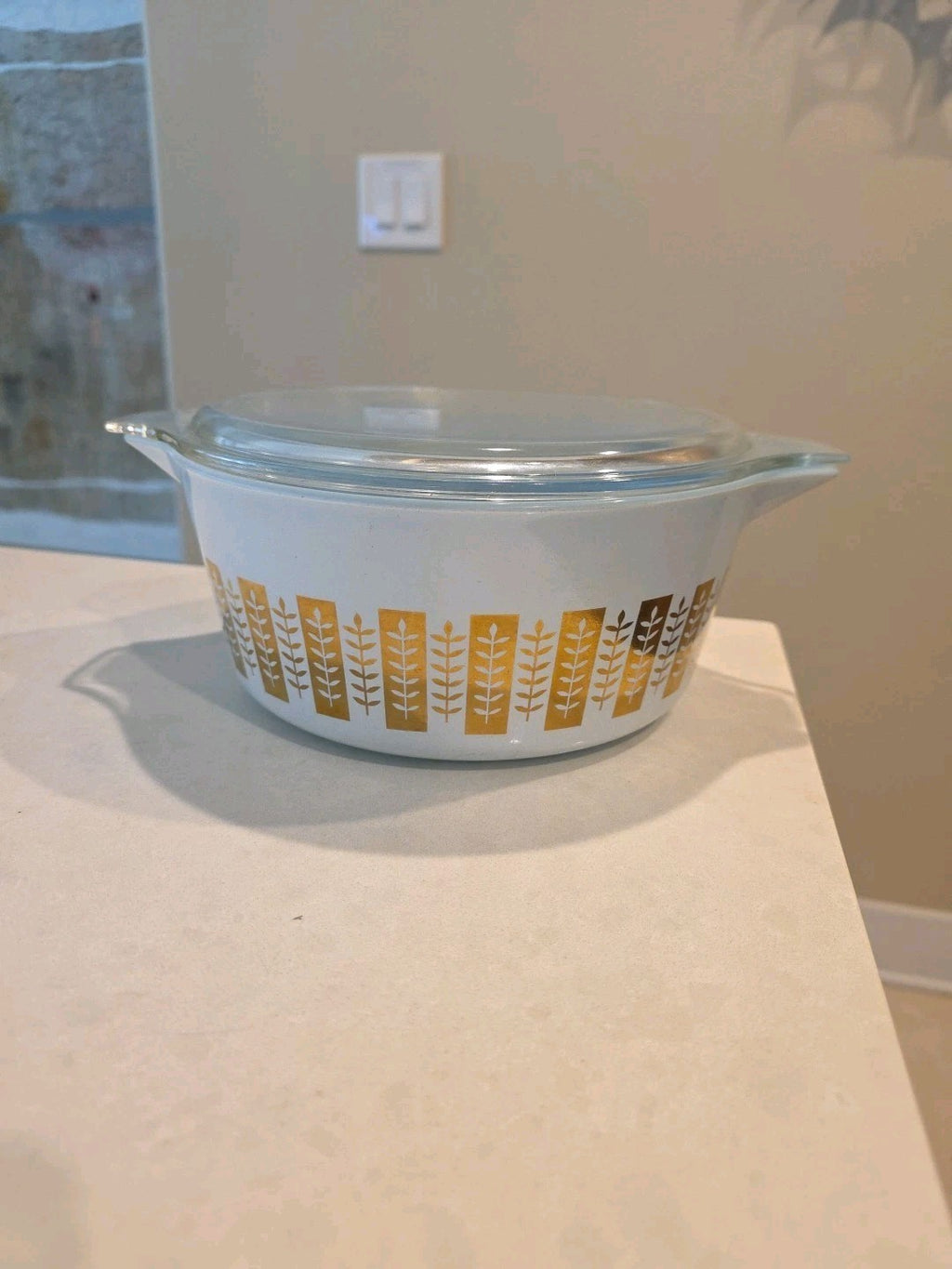 Vtg 1961 Pyrex 475-B Gourmet Gold Blue Casserole Dish 2.5qt
