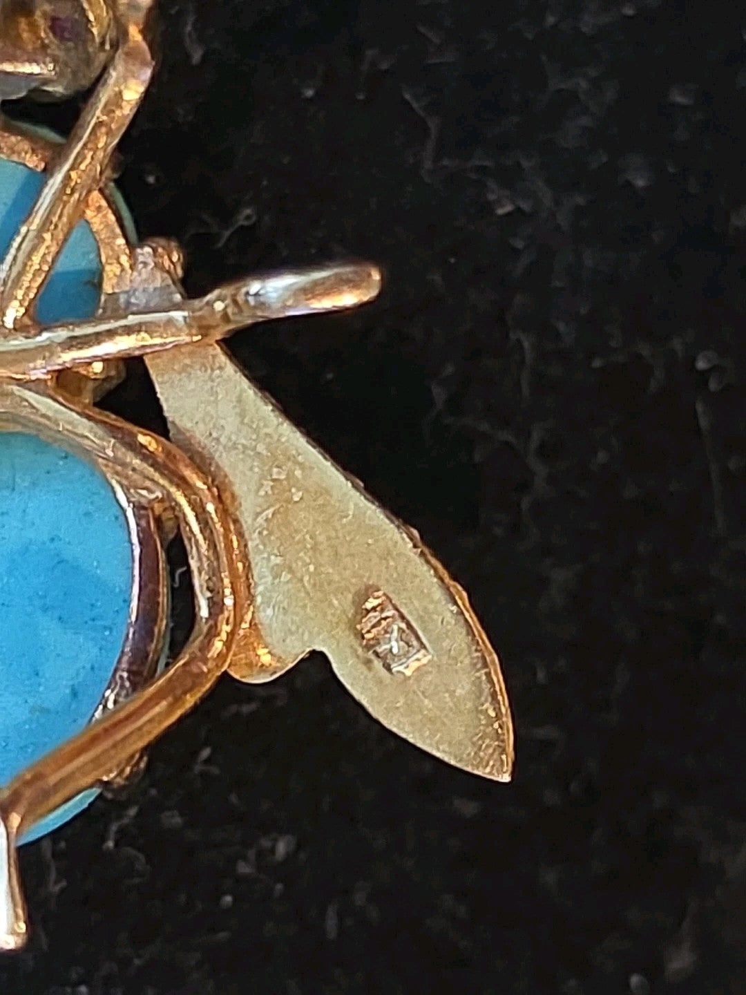Vintage Turquoise 18K Yellow Gold Ruby 3D Bumble Bee Pin Brooch