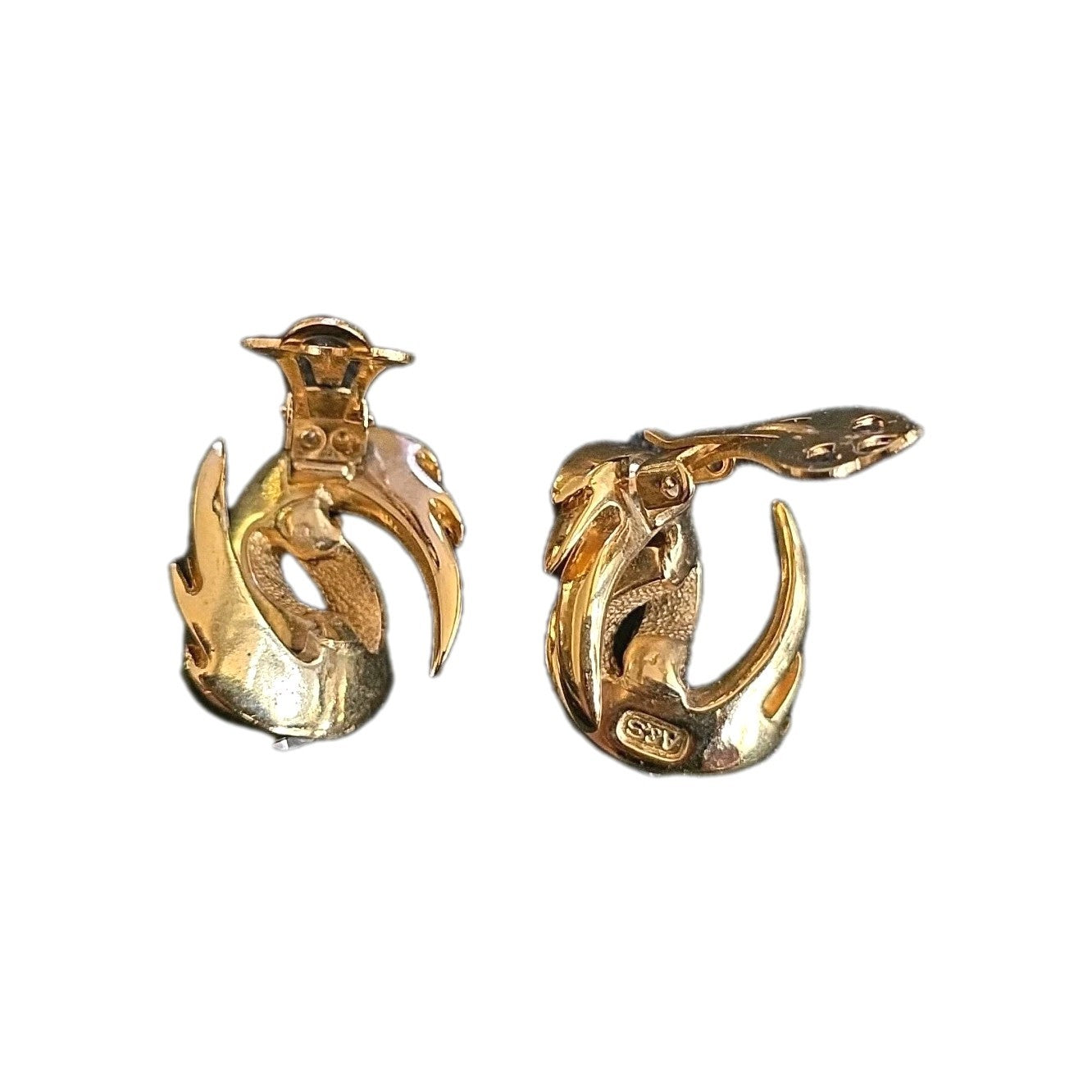 Vintage Art Deco 1980s Attwood Gold Plated Crystal Earring Clip On Signed A&S