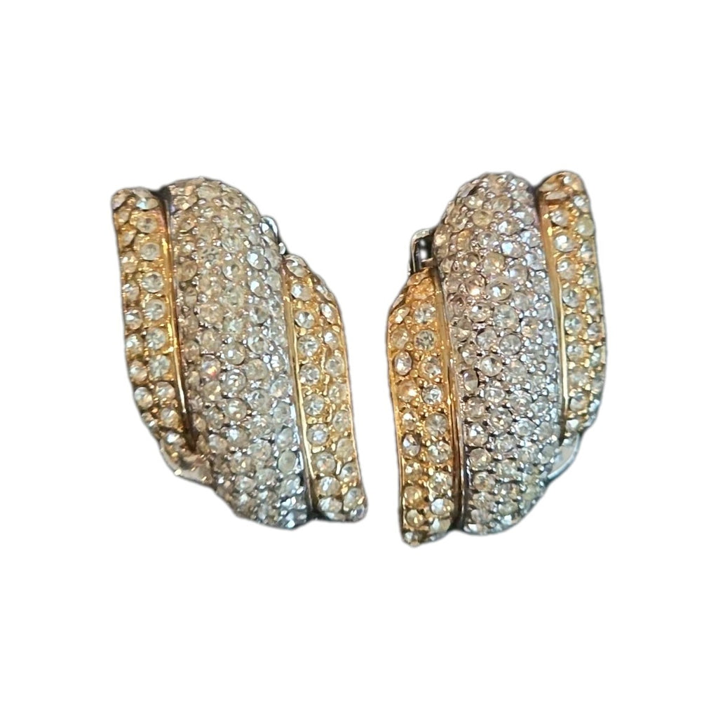 SIGNED CHRISTIAN DIOR GOLDTONE PAVE CRYSTAL EARRINGS ~ SO SPARKLY!