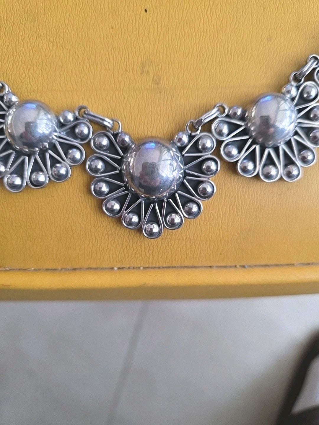 Vintage Taxco Mexican Sterling Silver Fan Necklace