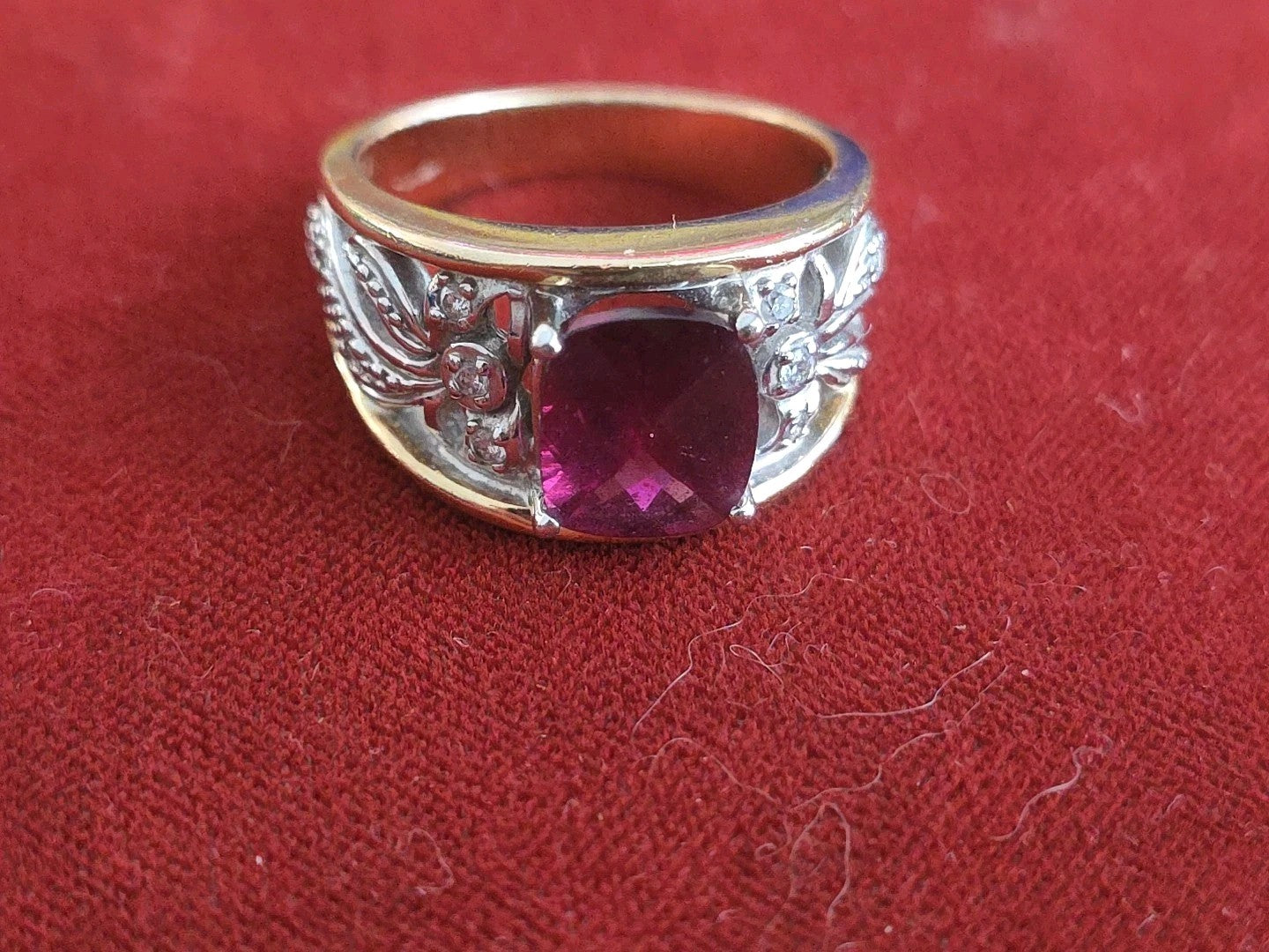 Rubellite Tourmaline 14k Yellow Gold Estate Ring with Diamonds In White Gold