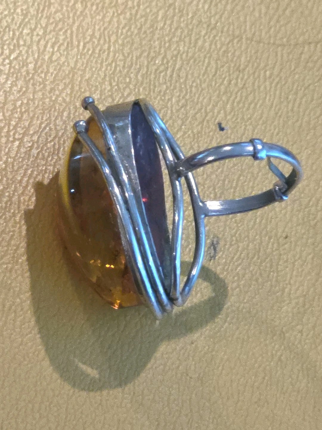 Vintage Sterling Silver Natural Amber Ring Women Size 7.5