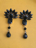 Kirk’s Folly Gold Plated Earrings Clip Black Crystal Runway Long 3.5” Vintage