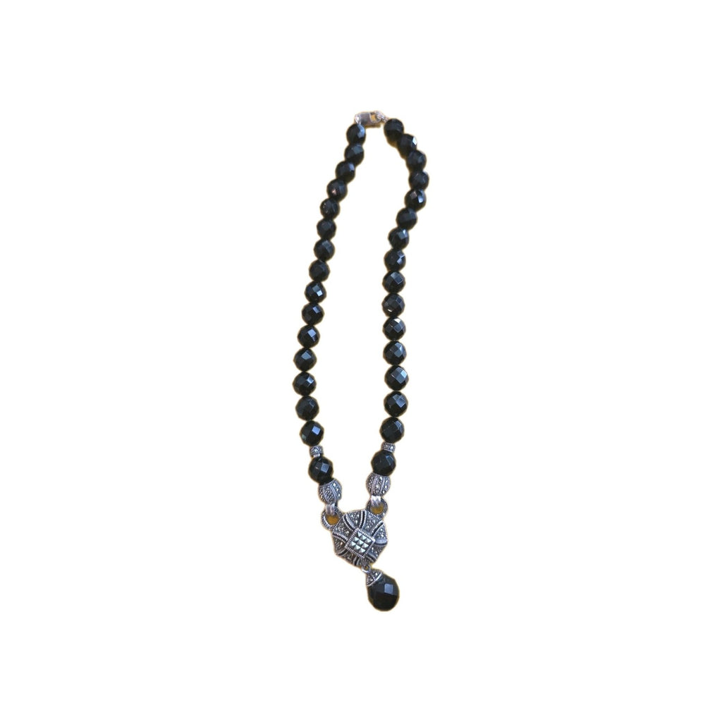 Vintage Art Deco Silver Locket W Silver Clasp 925 Stamped With Black Onyx Beads