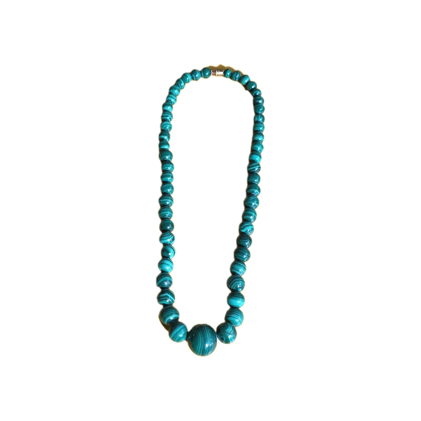 Vintage Hand Turned Malachite Graduated Necklace  18”