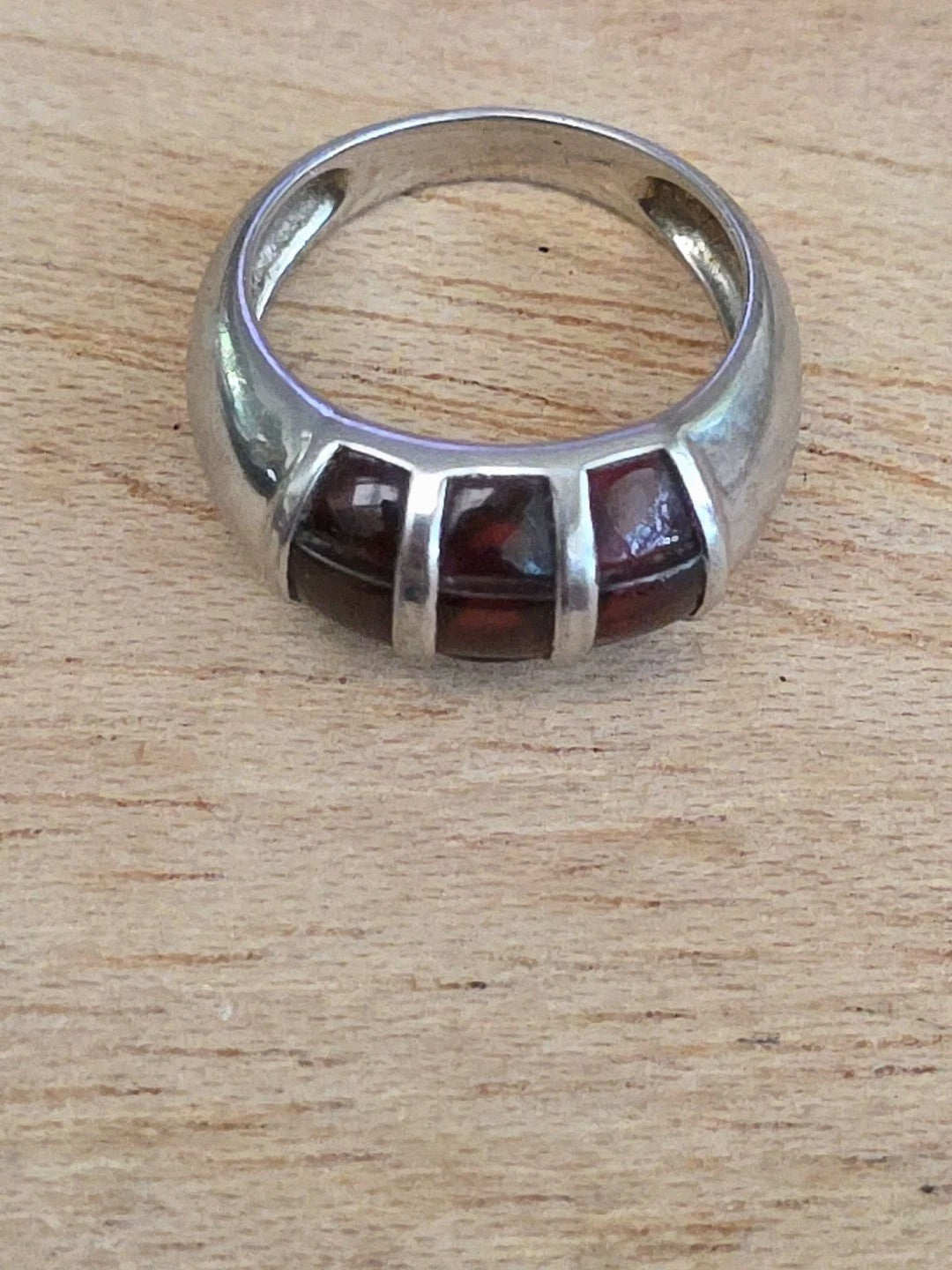 Sterling Silver Wine Colored Stones Domed Statement Ring Sz 8
