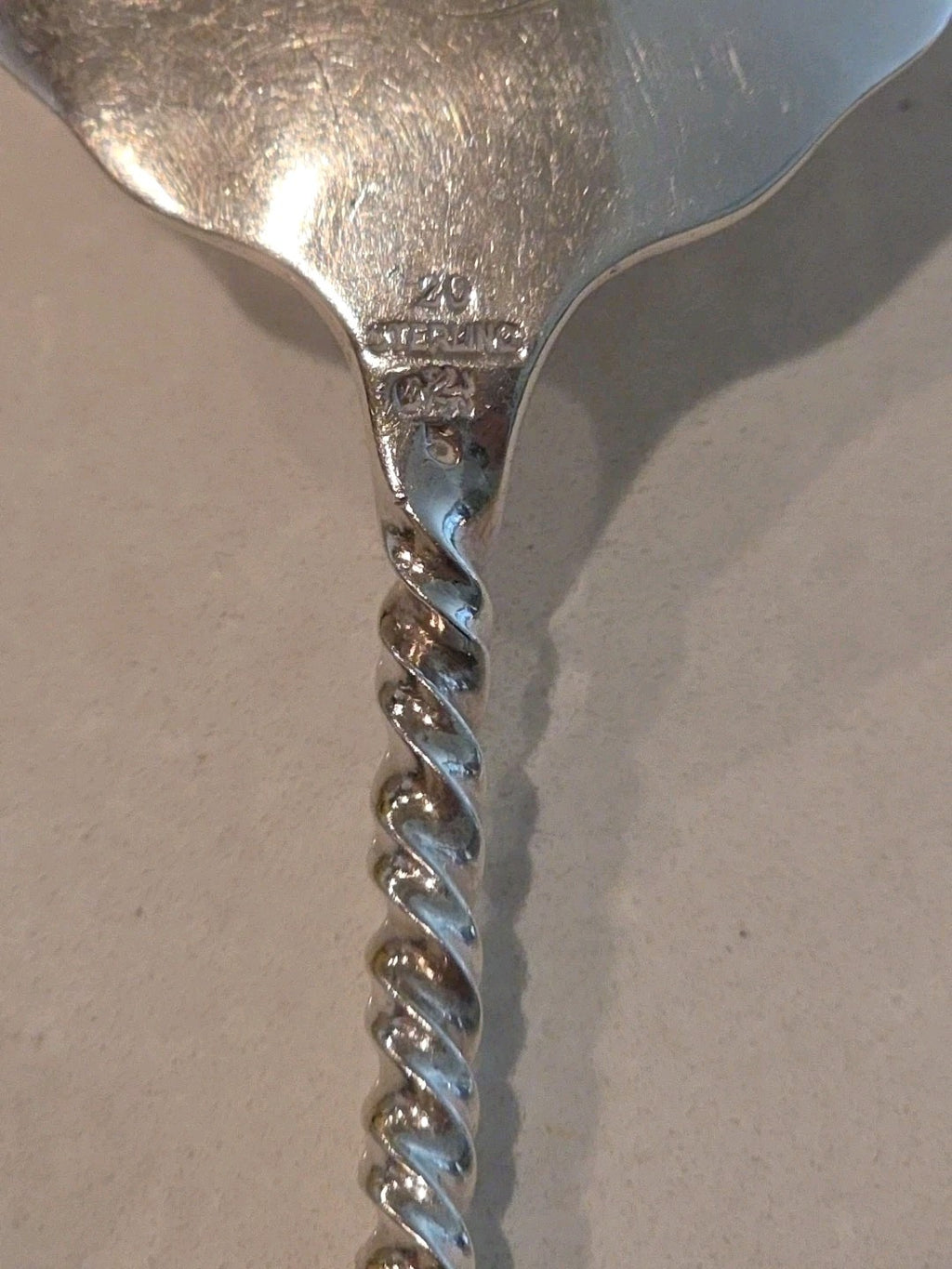 Square Twist #5 Whiting Sterling Silver Serving Sardine Fork Bright-Cut 8 1/2"