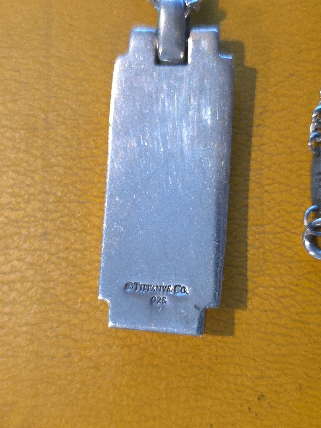 Tiffany & Co Men Sterling Silver Bar Dog Tag Bead Chain Necklace