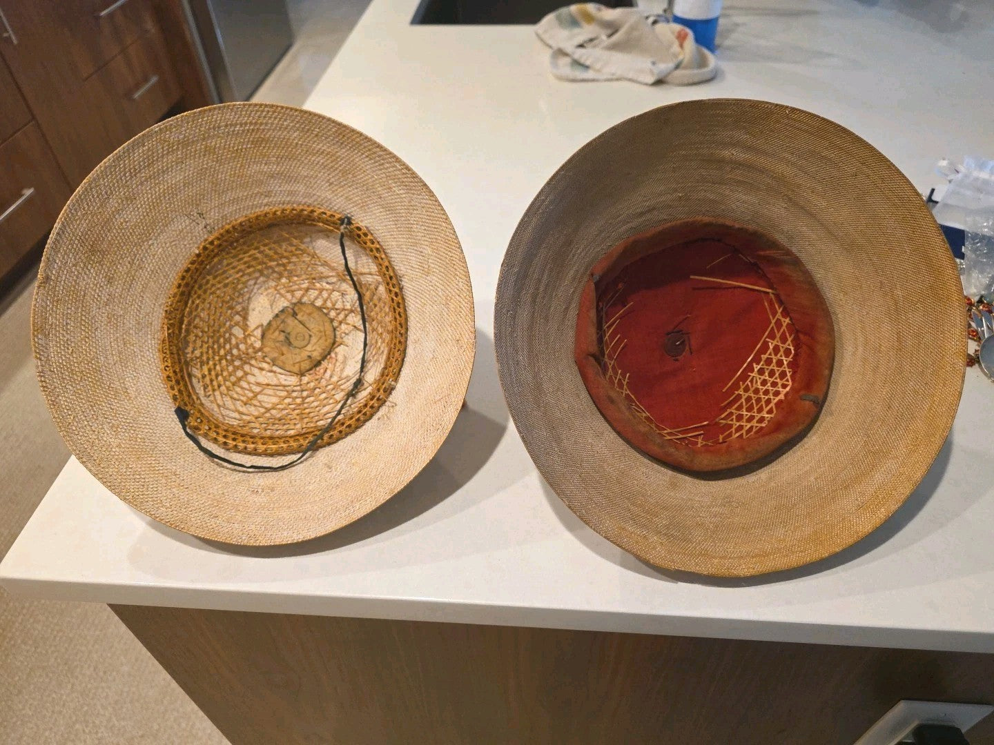 Pair of Antique Old Chinese 19th Century Court Officer Mandarin Hats