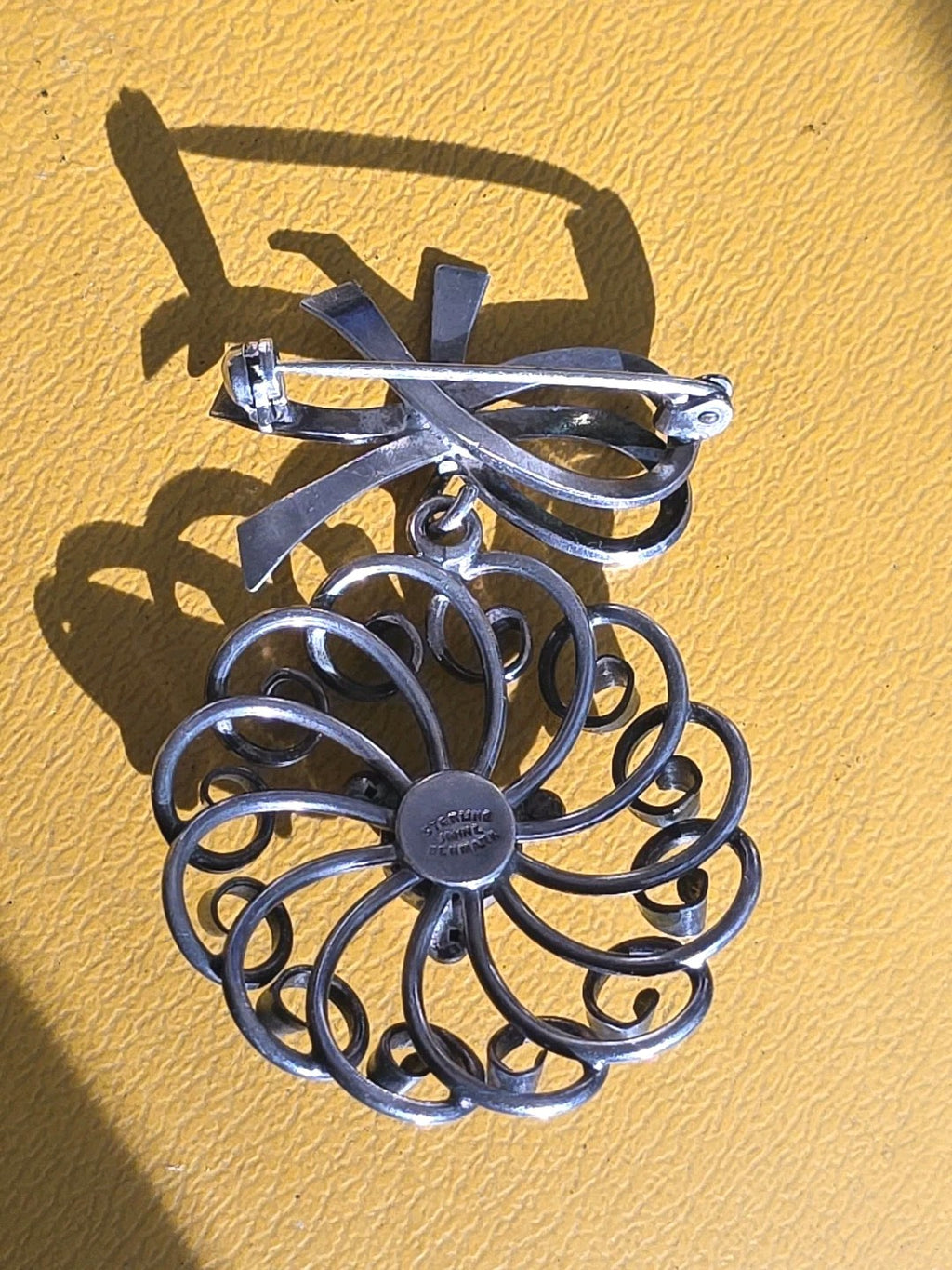 Denmark Designer John Lauritzen Sterling Large 3D Bow Flower Brooch 50/60s