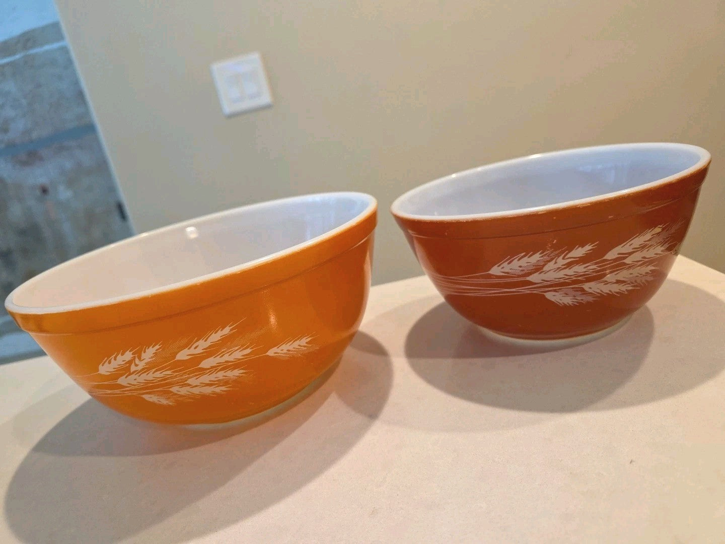 Vintage PYREX Autumn Harvest Wheat 402 403 Nesting Mixing Bowls Set of 2