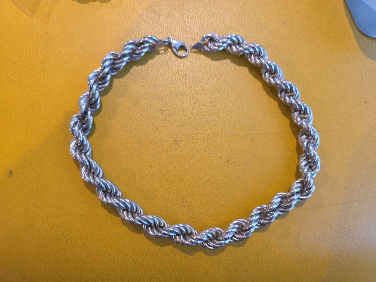 925 Italy Sterling Silver Vintage  Double Twisted Rope Chain Necklace 16 1/2"