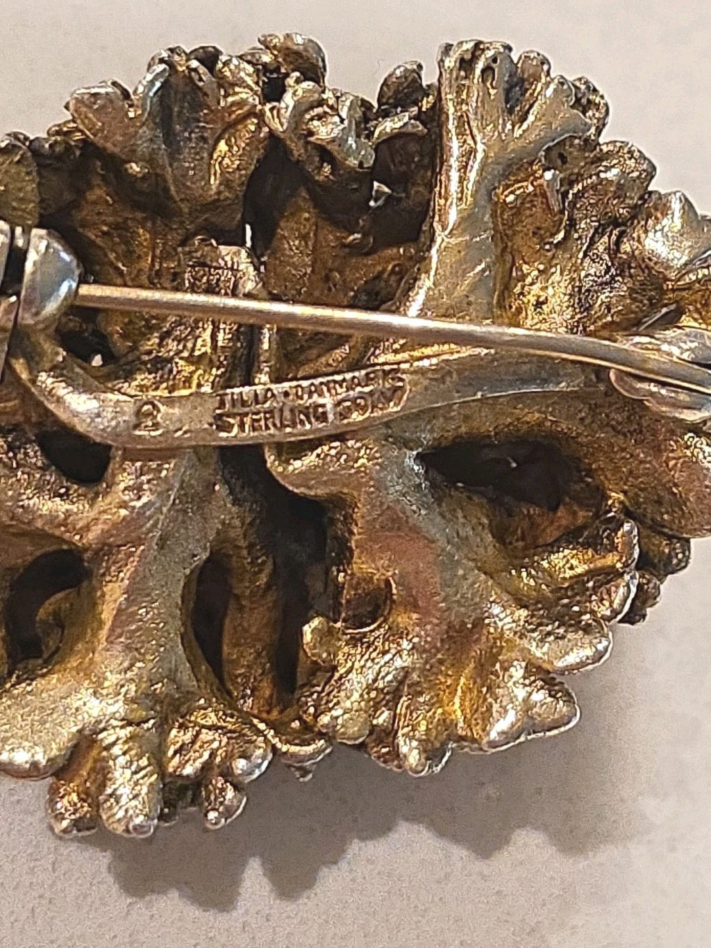 TILIA DENMARK 925 Silver  Vintage Sculpted Floral Design Brooch Pin