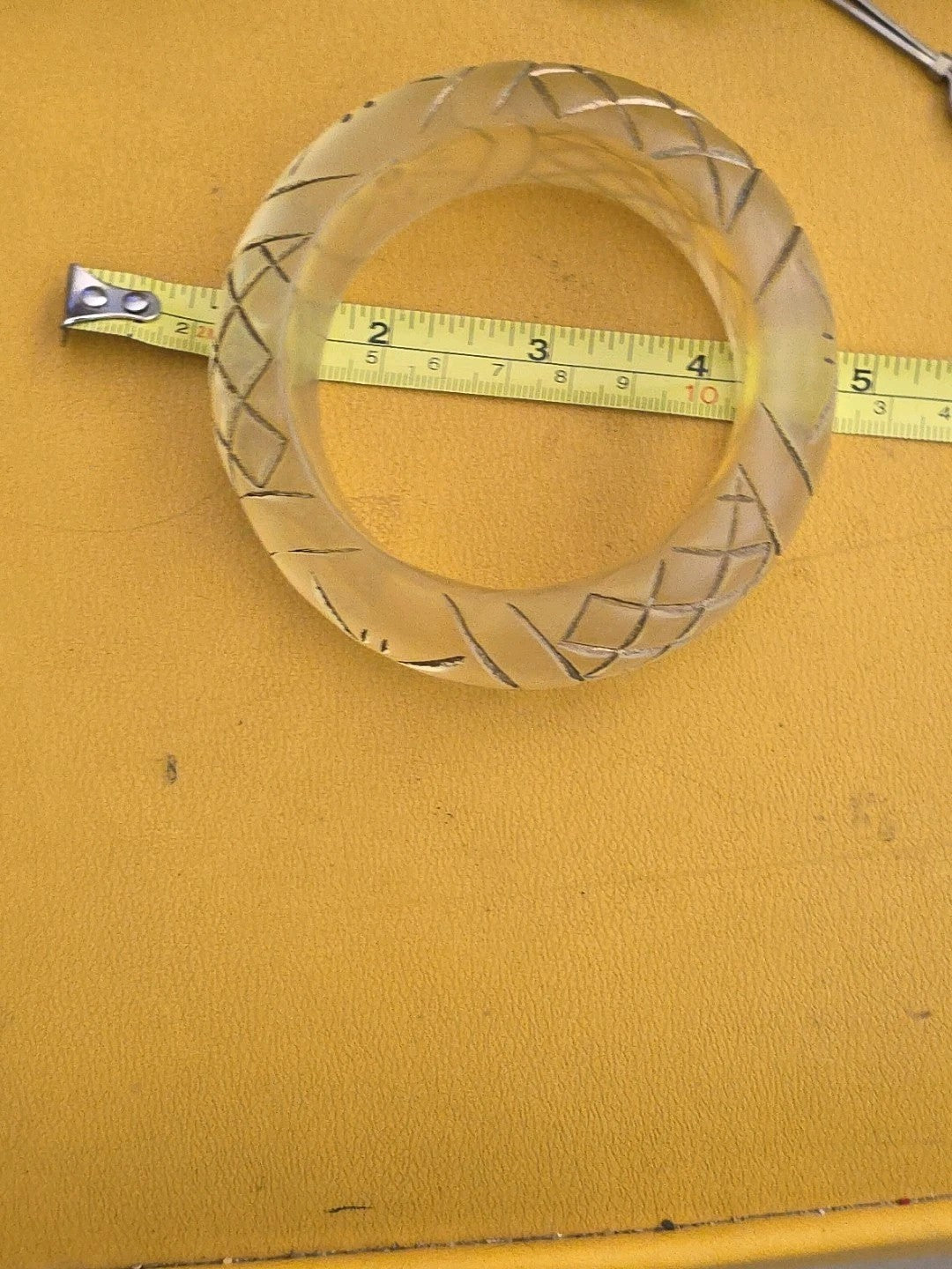 Vintage Chunky Bangle Bracelet Lucite Off-White Incised Carved