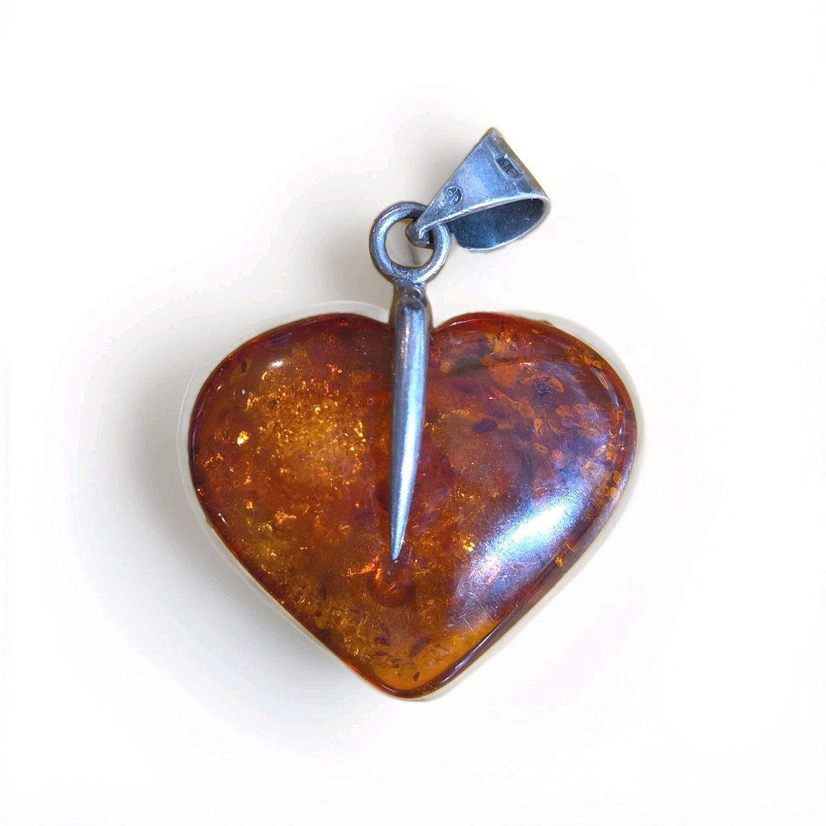 Baltic Amber Vintage Sterling Silver Puffed Heart 3D Estate Pendant Size 11g