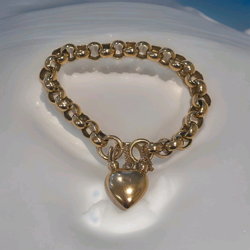 Vintage Victorian Era Rose Gold Heart Chunky Bracelet 9ct