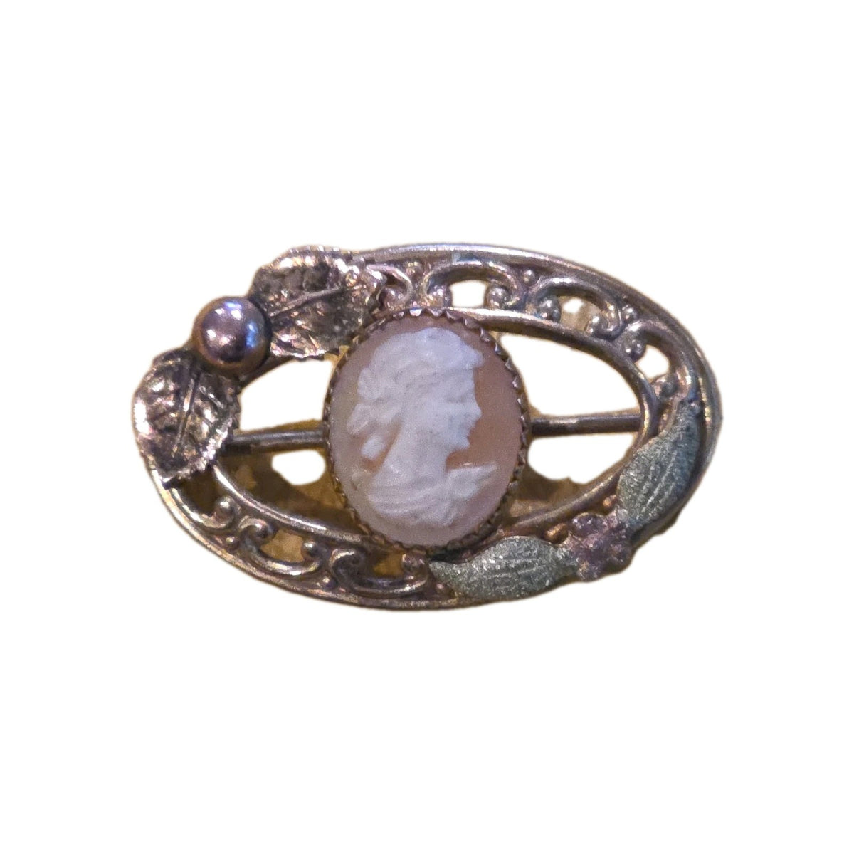 Vintage Art Deco Carved Shell CAMEO Bar Pin Brooch