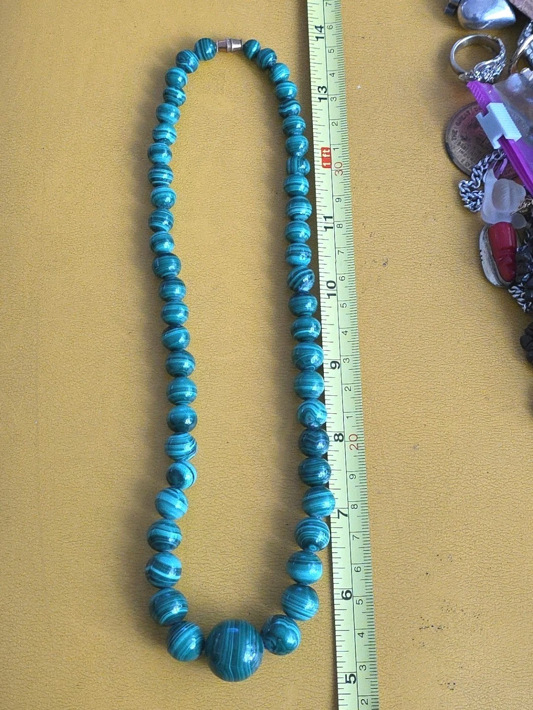 Vintage Hand Turned Malachite Graduated Necklace  18”
