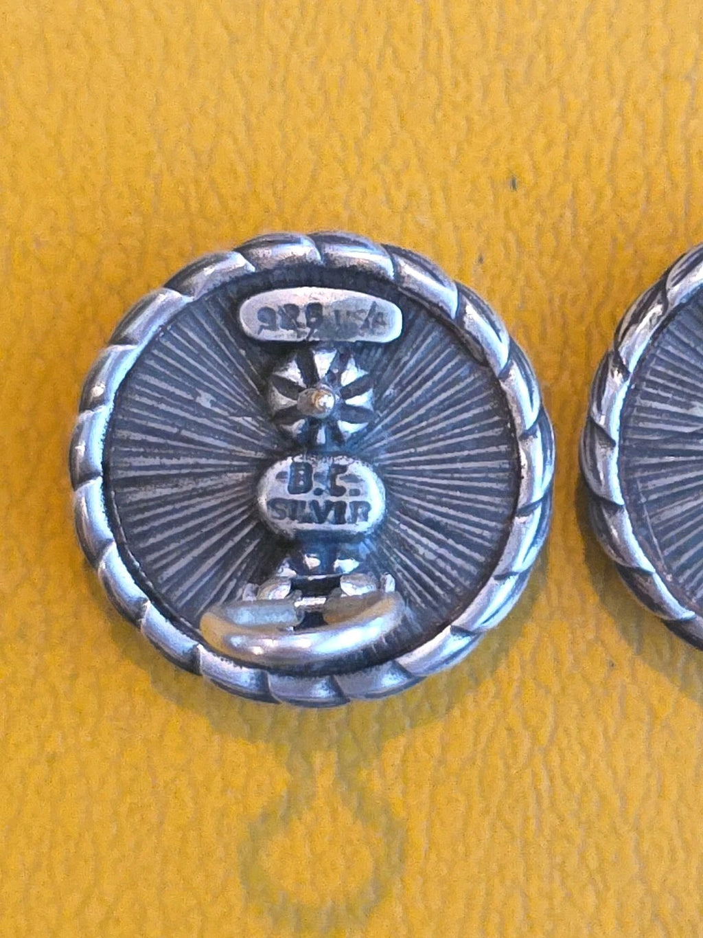 BC Silver Bowman Originals 925 Silver & Blue Enamel Laurel Leaf Dome Earrings