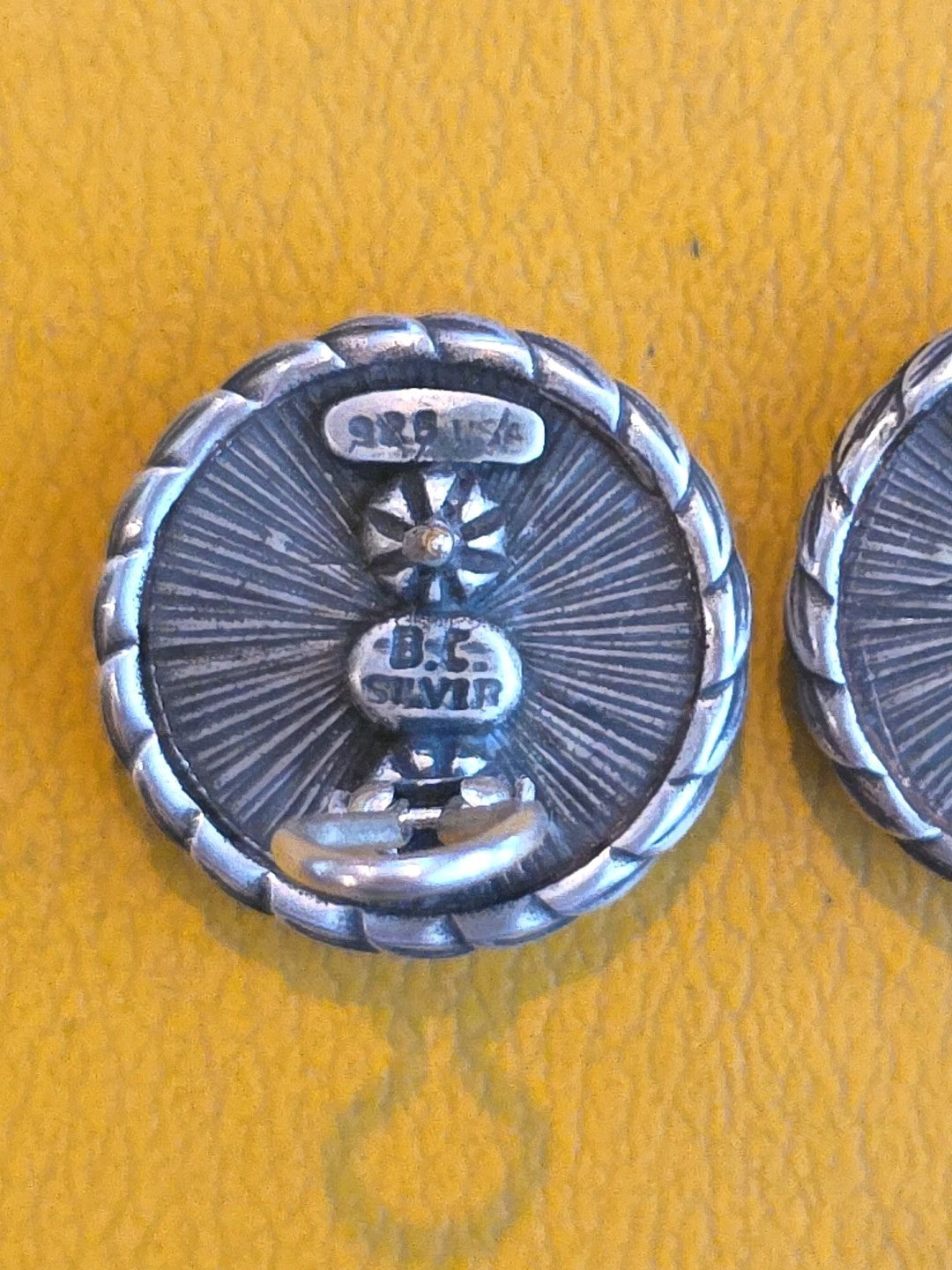 BC Silver Bowman Originals 925 Silver & Blue Enamel Laurel Leaf Dome Earrings