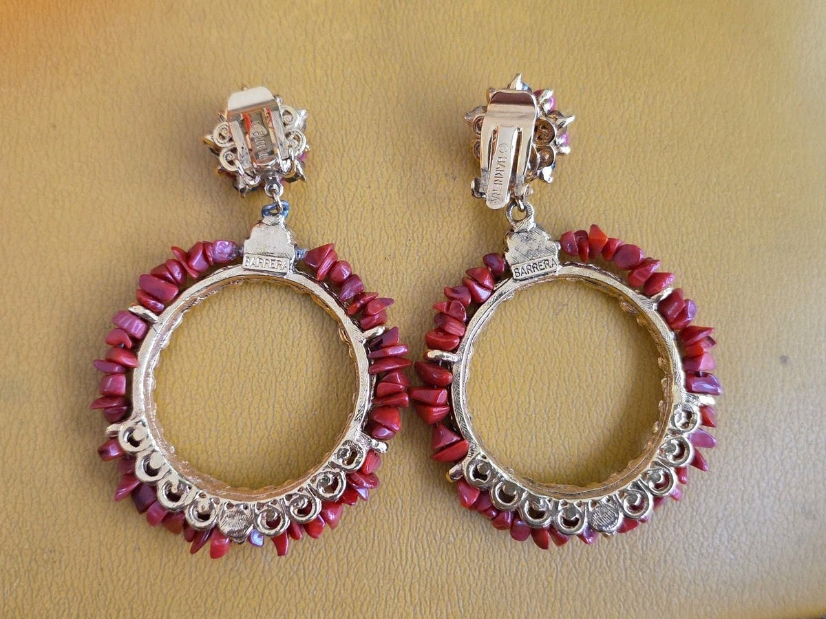 JOSE & MARIA BARRERA GOLDTONE Red Coral STONE STATEMENT EARRINGS