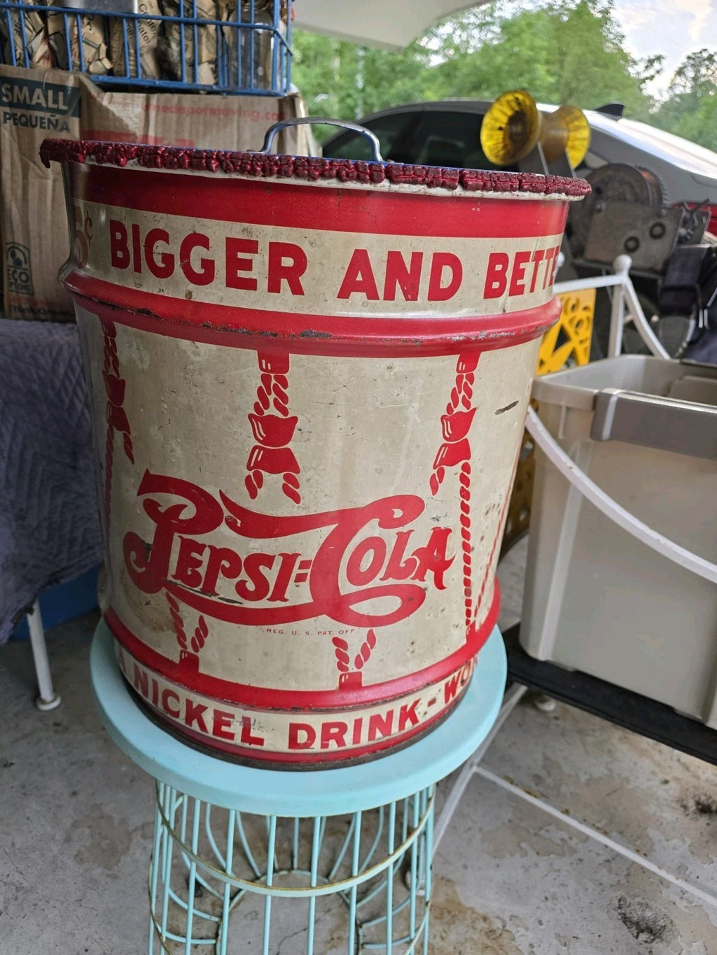 Antique 1940s Pepsi Cola Double Dot  Metal Syrup Drum w/ Lid