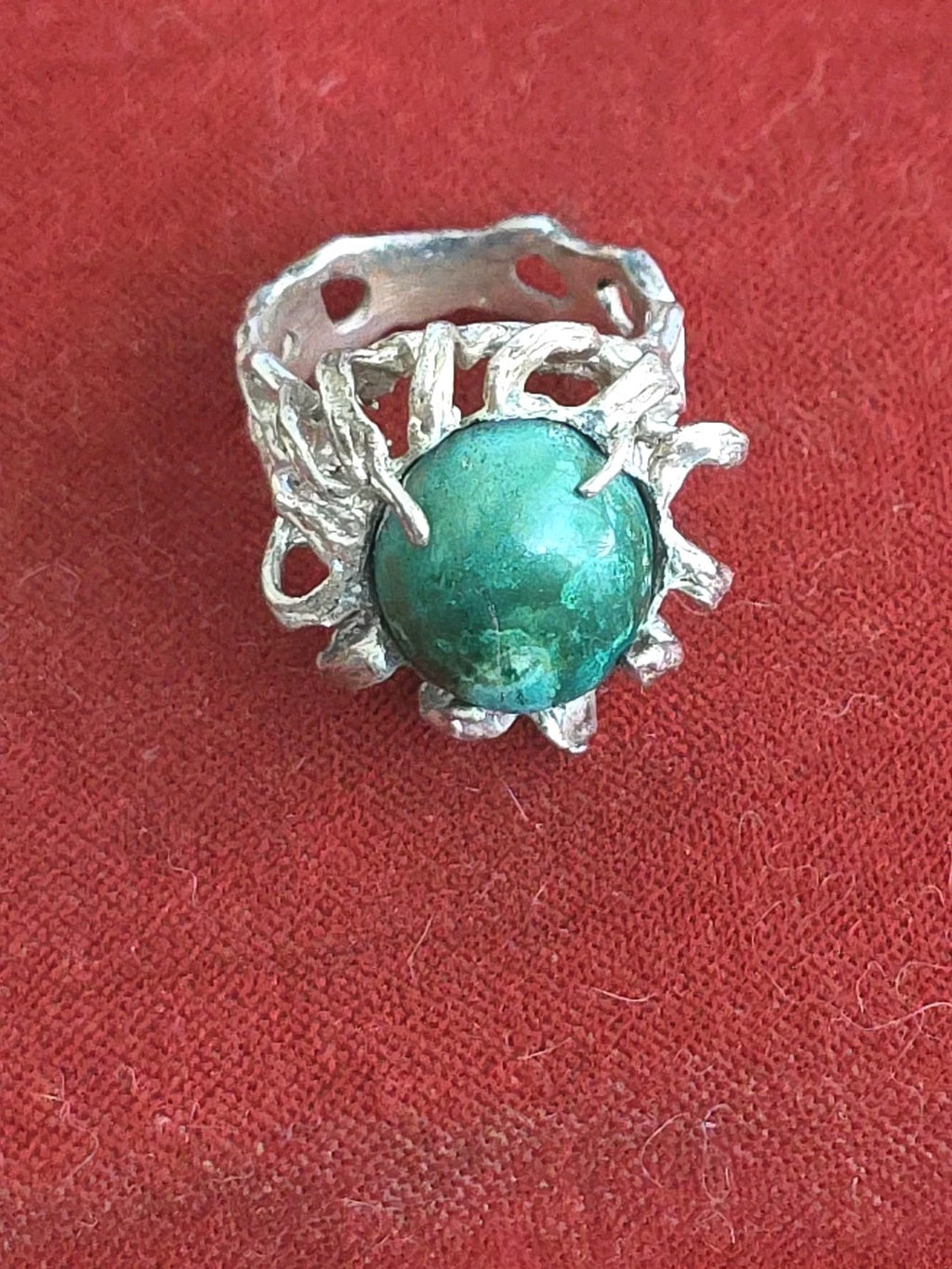 .925 Sterling Silver Chrysocolla Brutalist Statement Ring Size 6