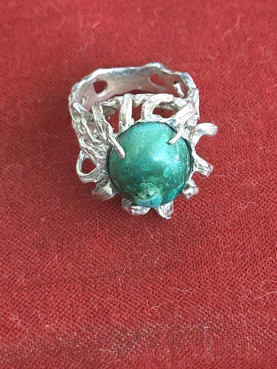 .925 Sterling Silver Chrysocolla Brutalist Statement Ring Size 6