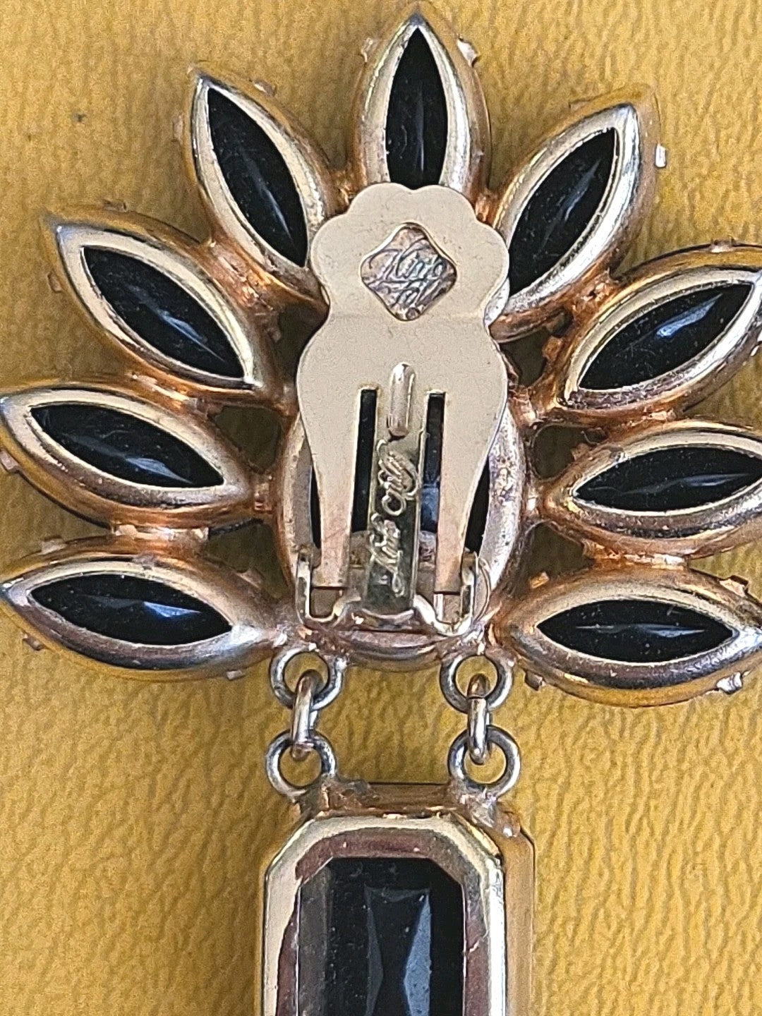 Kirk’s Folly Gold Plated Earrings Clip Black Crystal Runway Long 3.5” Vintage