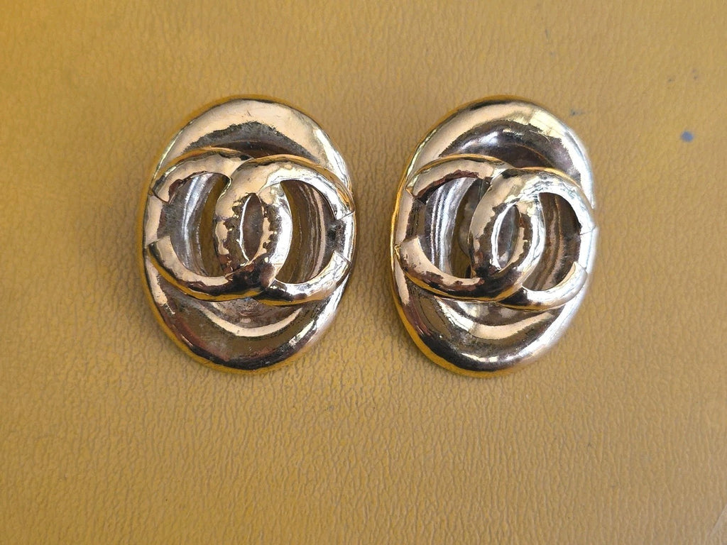 Rare! Vintage Chanel Paris France Logo Earrings 1990s Spring Collection