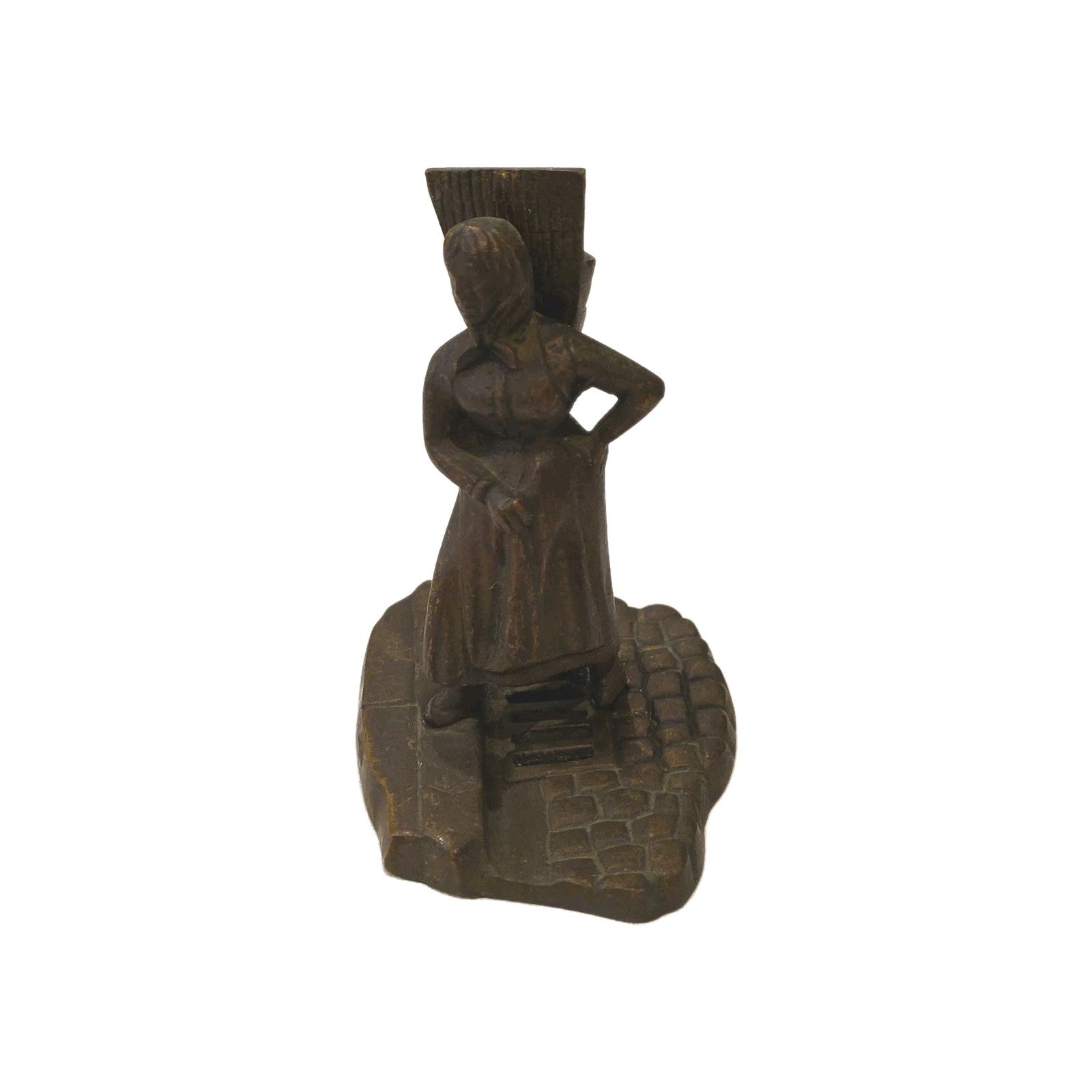 Vintage Figure Brass Metal Lady 3 1/2 inch Ring or Coin Holder Figurine