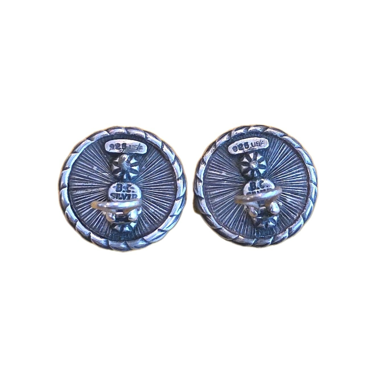BC Silver Bowman Originals 925 Silver & Blue Enamel Laurel Leaf Dome Earrings