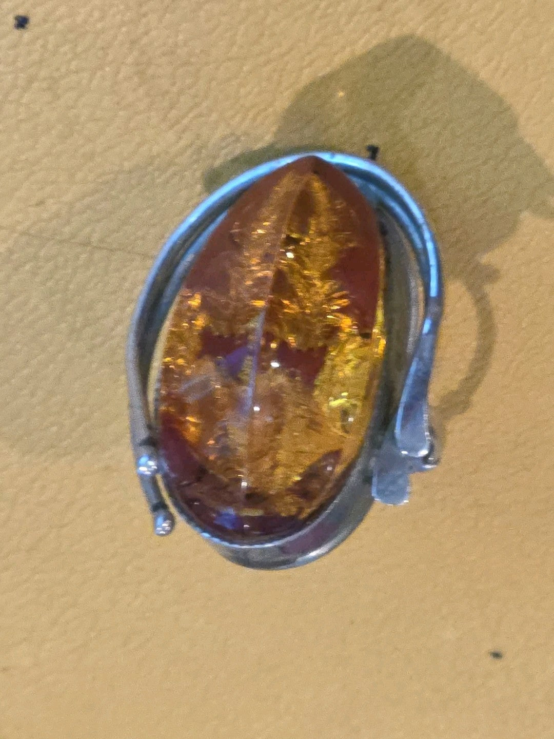 Vintage Sterling Silver Natural Amber Ring Women Size 7.5
