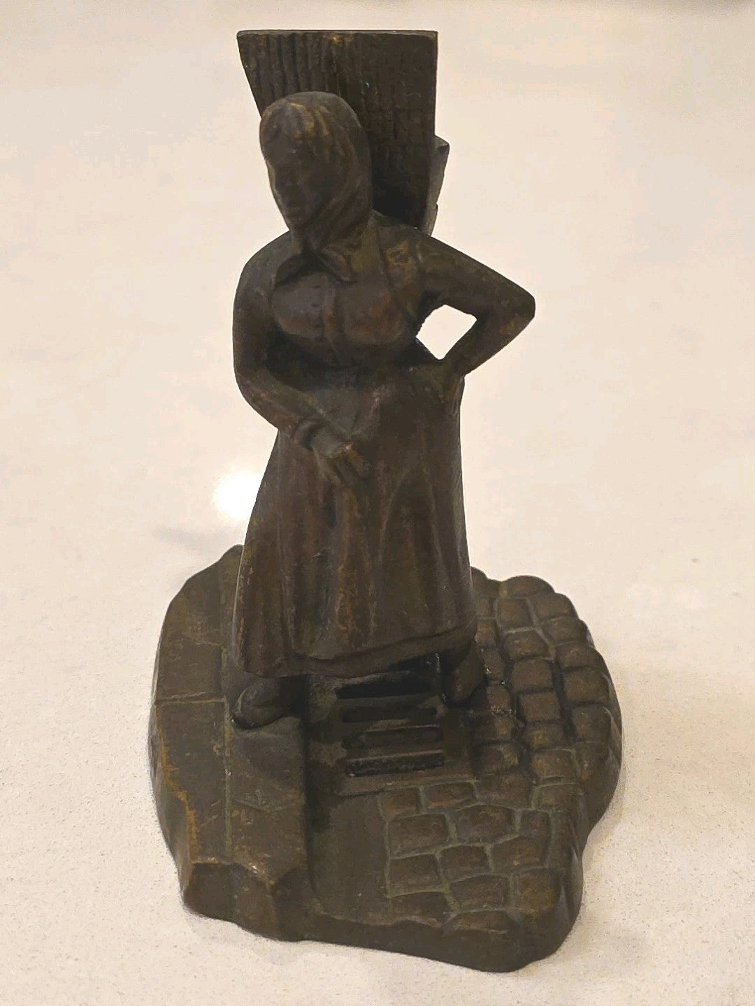 Vintage Figure Brass Metal Lady 3 1/2 inch Ring or Coin Holder Figurine