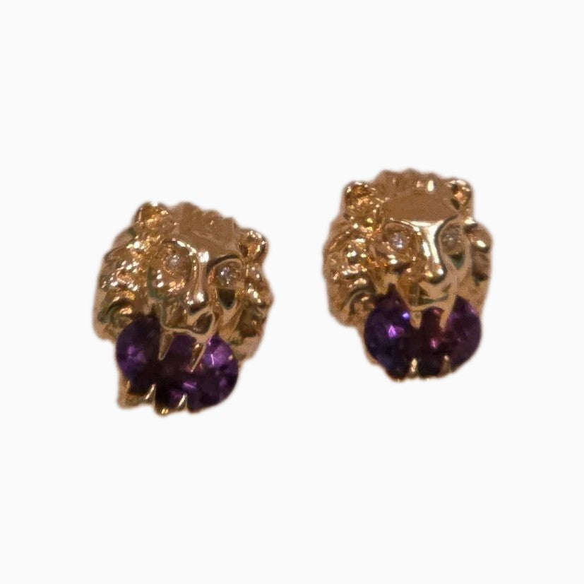 PETITE Gucci Lion Head 18K Gold, Amethyst & Diamond Earrings