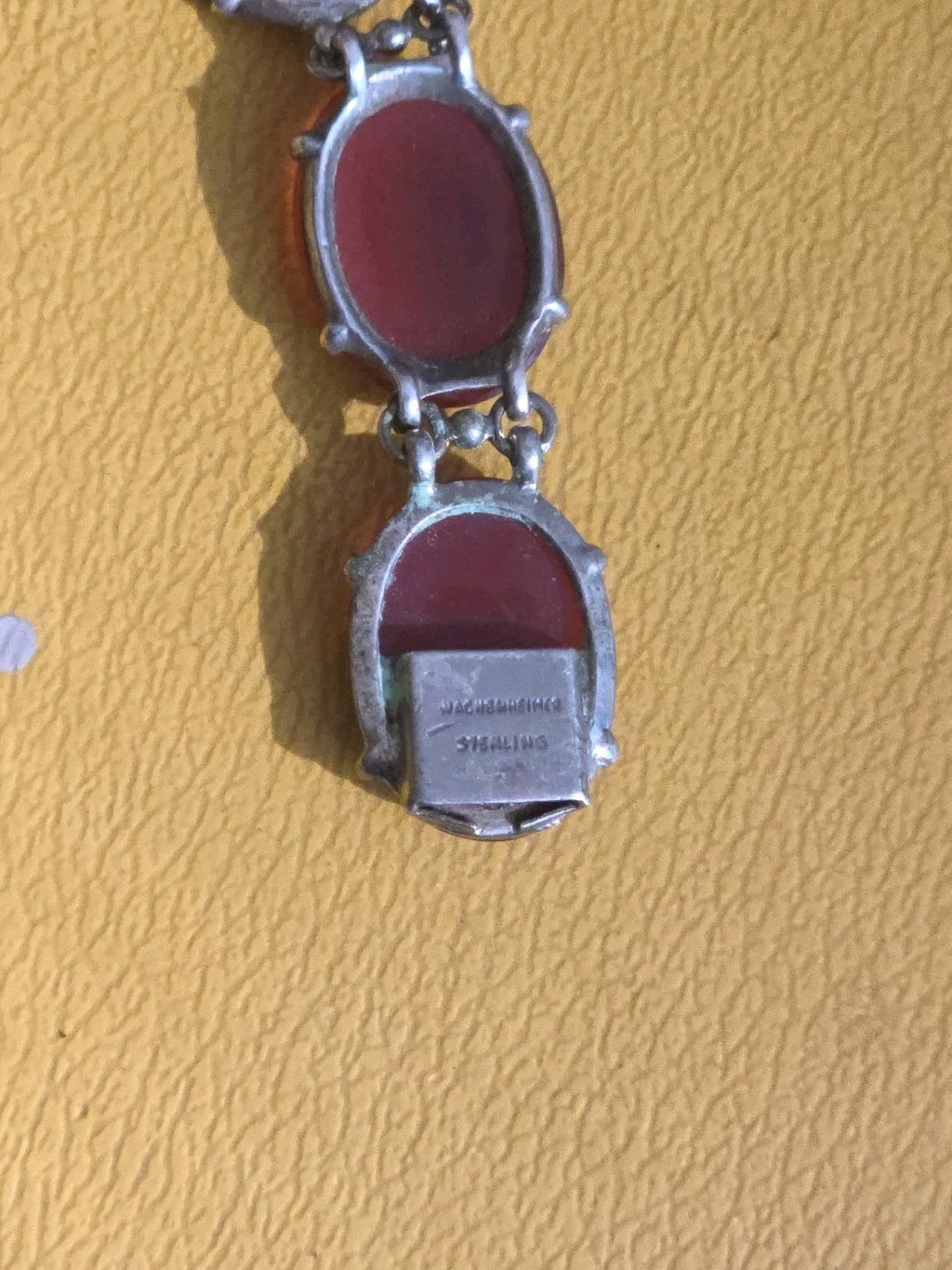 Wachenheimer Brothers Sterling Silver 925 Carnelian Bracelet Art Deco 6 1/2"