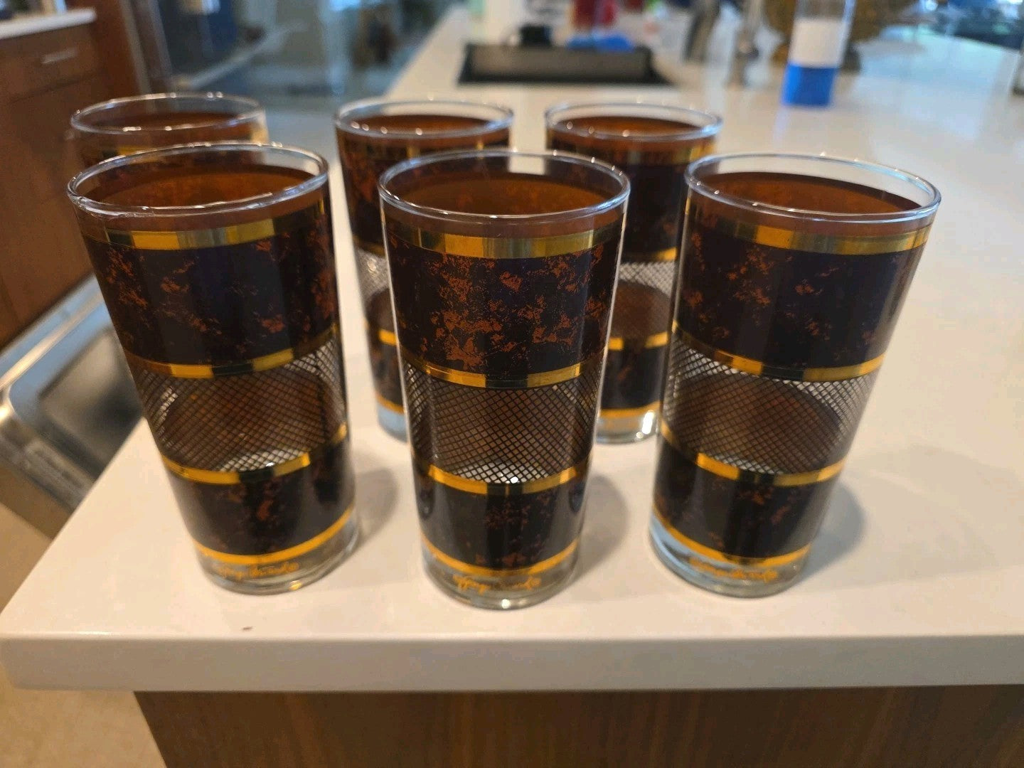 Georges Briard MCM Marbled Tortoise Highball Glasses Set of 6 22K