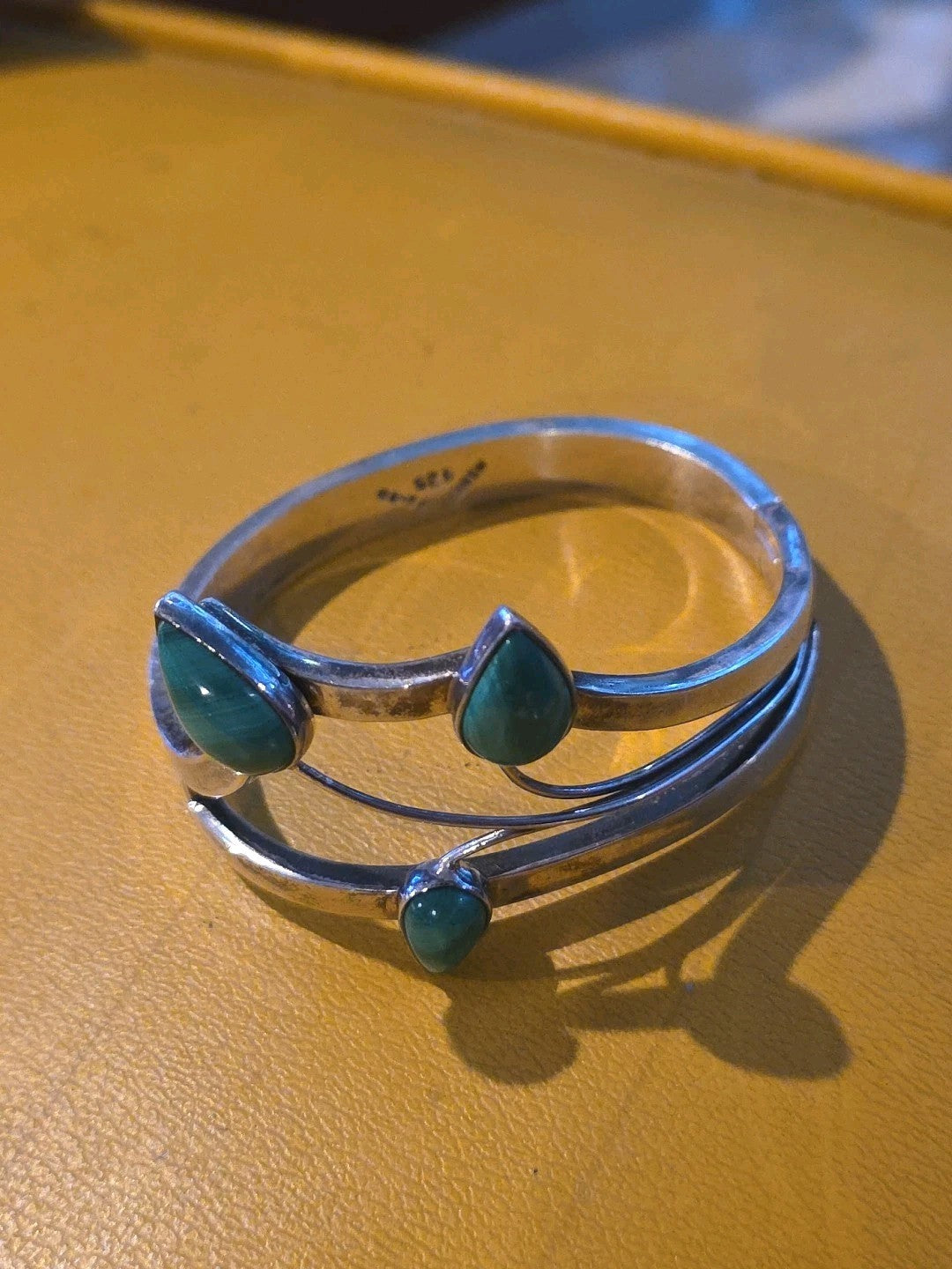 NAVAJO .925 STERLING SILVER Green Turquoise Lilly Bracelet