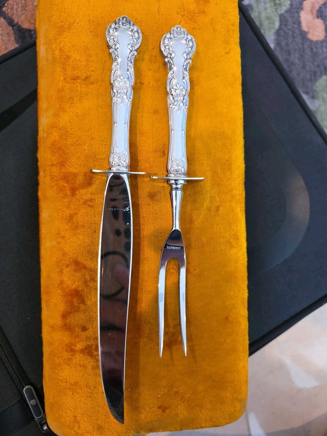 Large Sterling silver Carving Knife & Fork Set With Case
