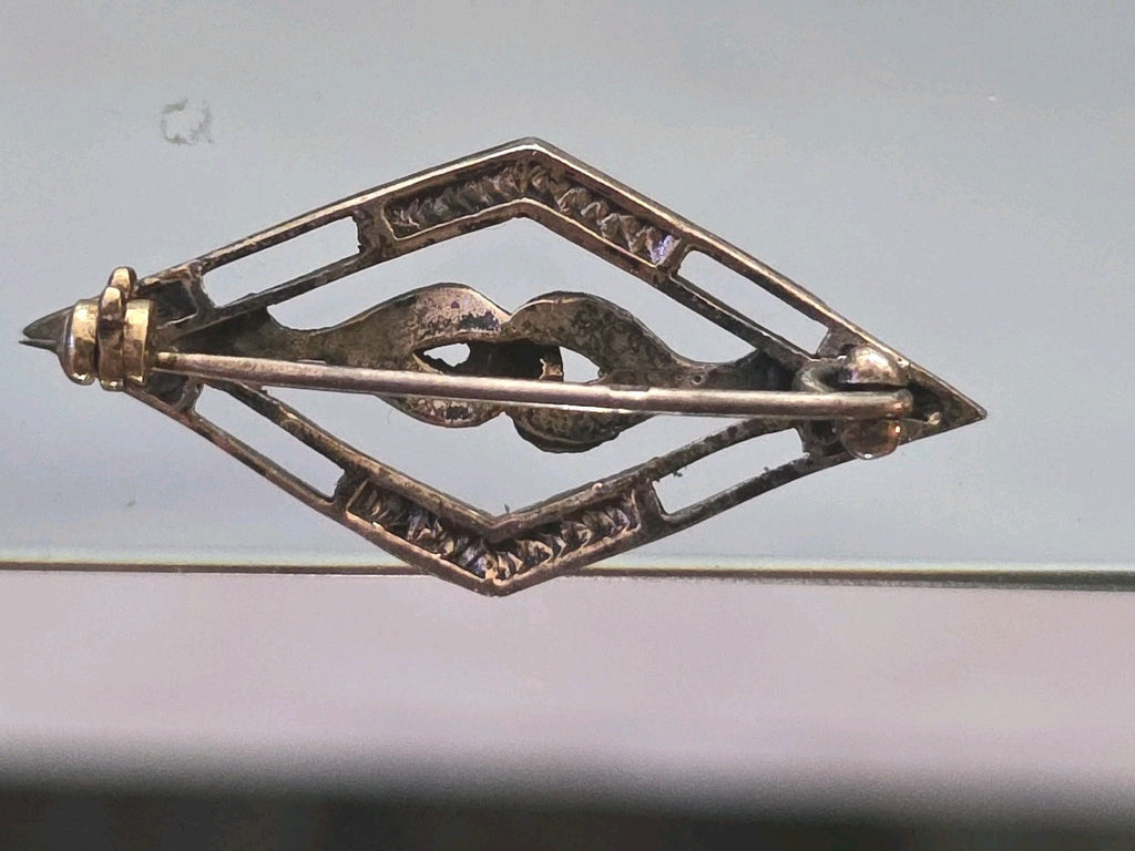 Sterling Silver Black Onyx Marcasite Pin Brooch Art Deco