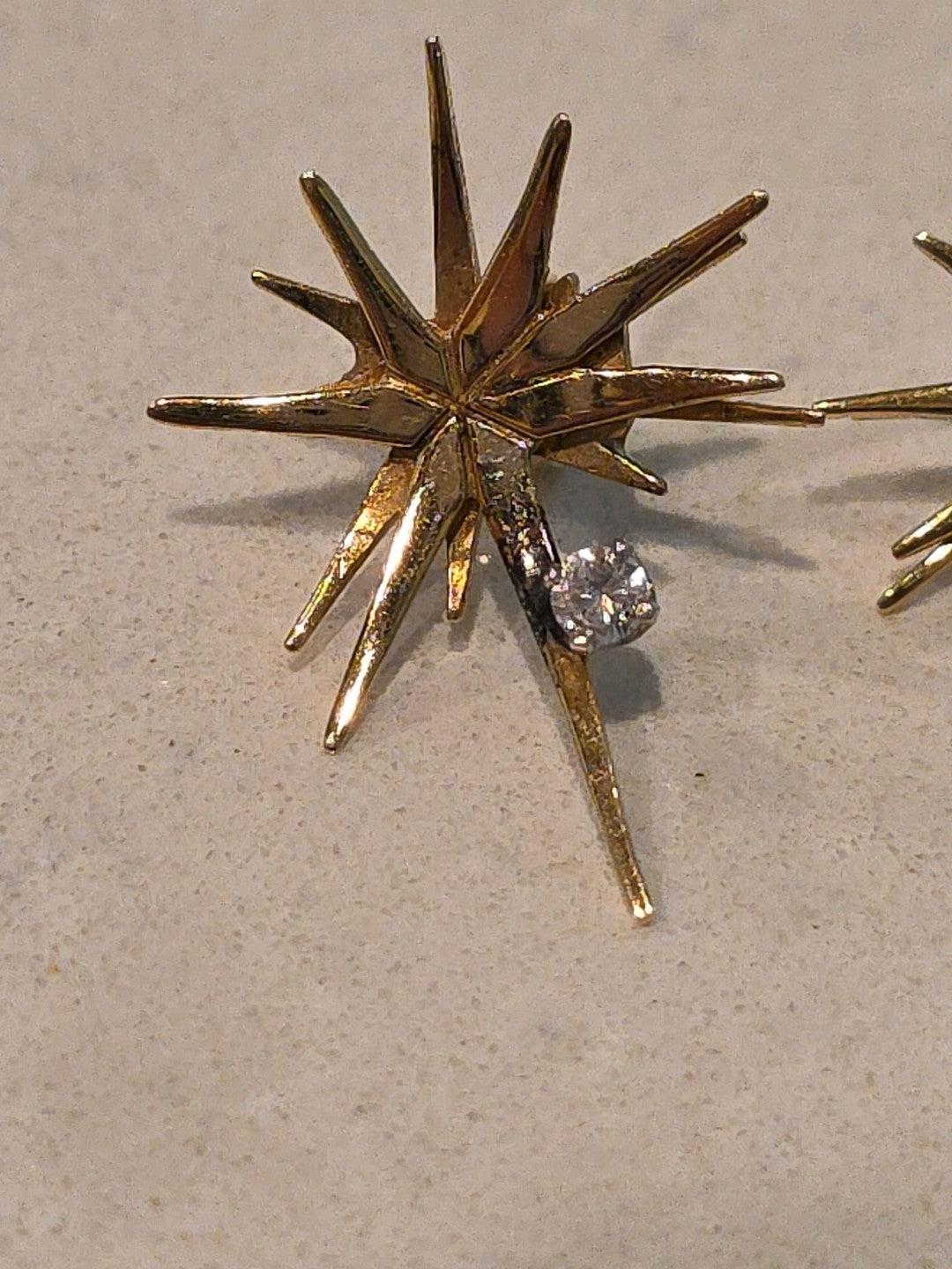 Midcentury 18k Yellow Gold Diamond Supernova Starburst Diamond Earrings