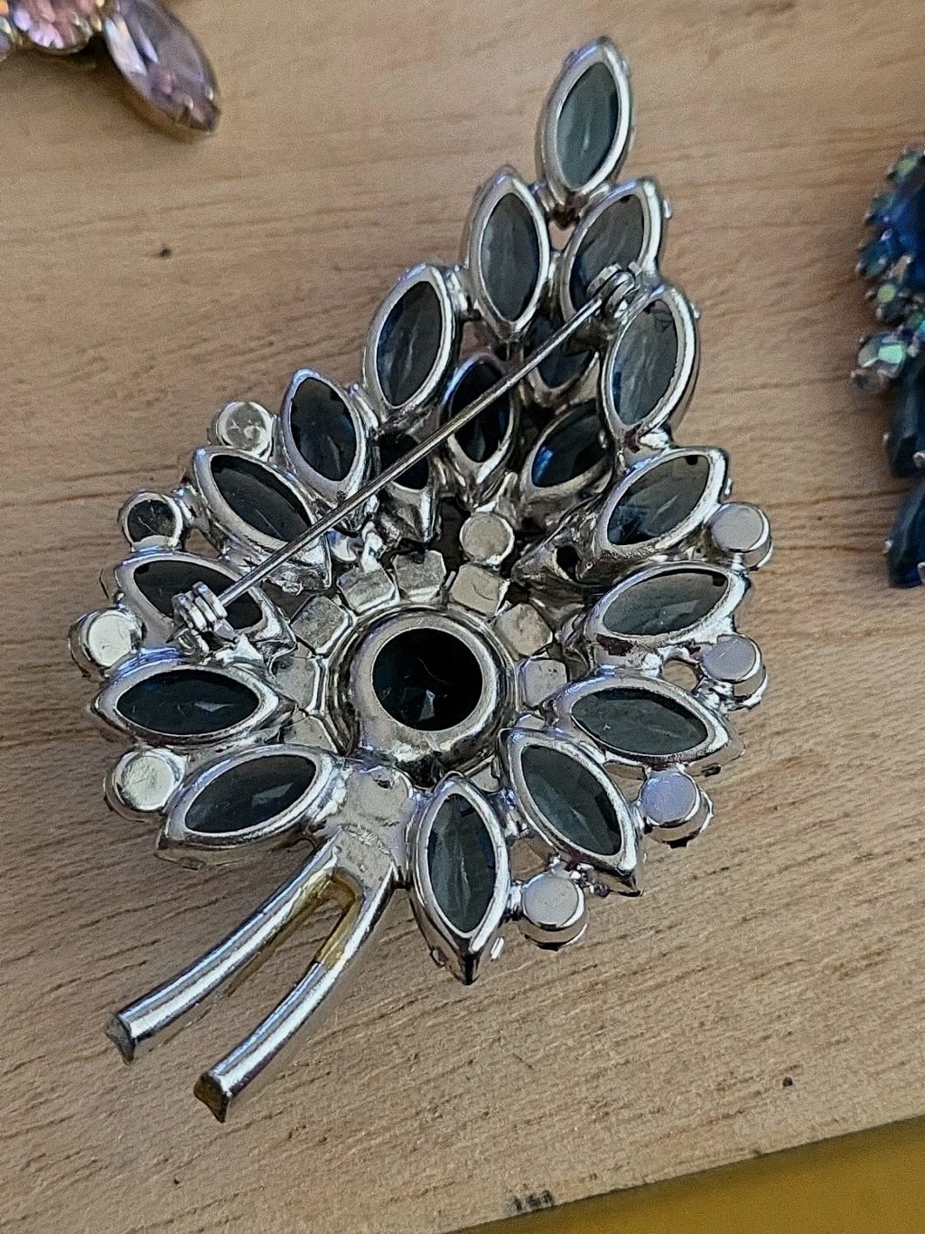 Vintage Juliana Blue Margarita Rhinestone Silver Tone Large Brooch Pin
