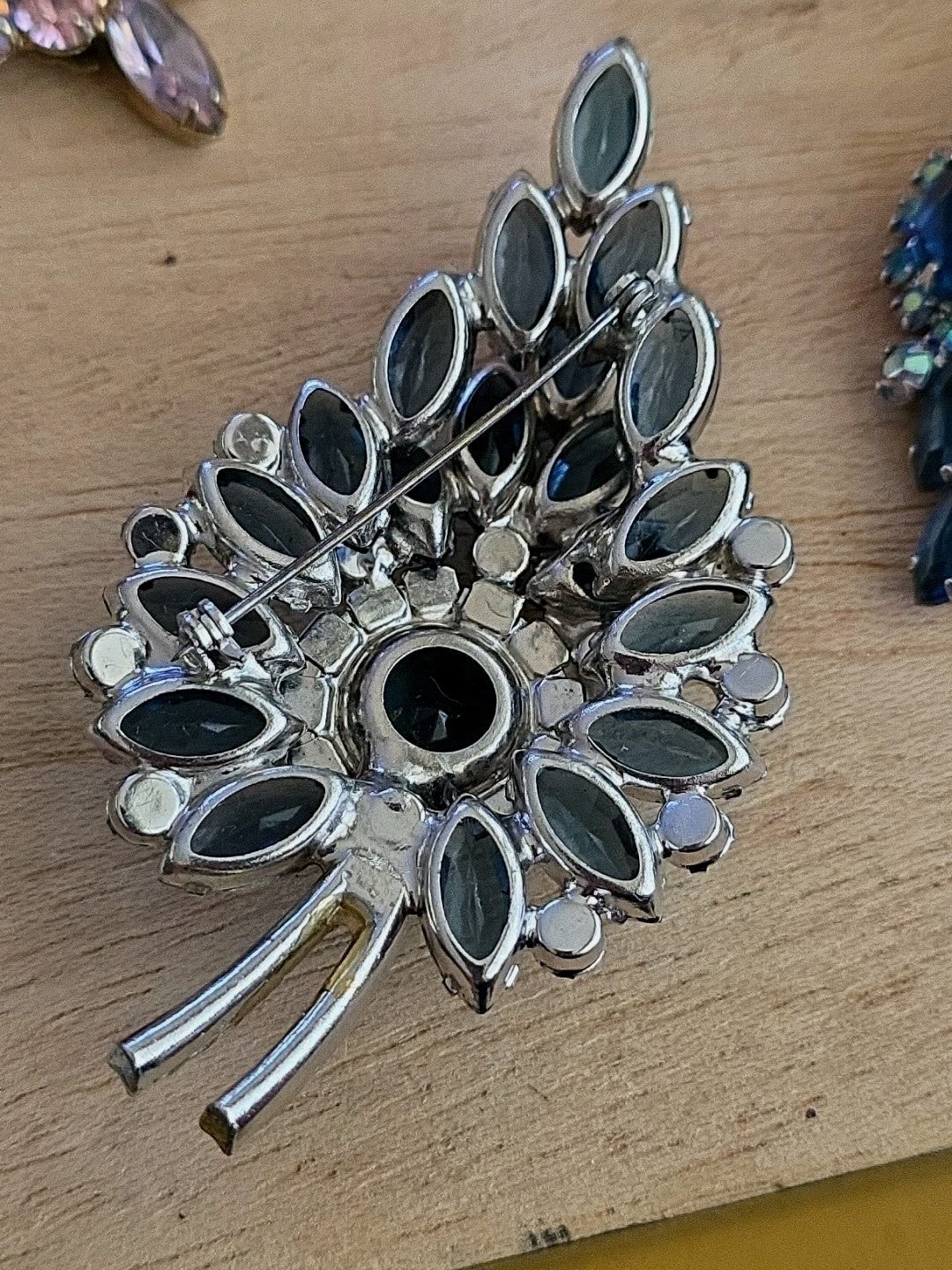 Vintage Juliana Blue Margarita Rhinestone Silver Tone Large Brooch Pin