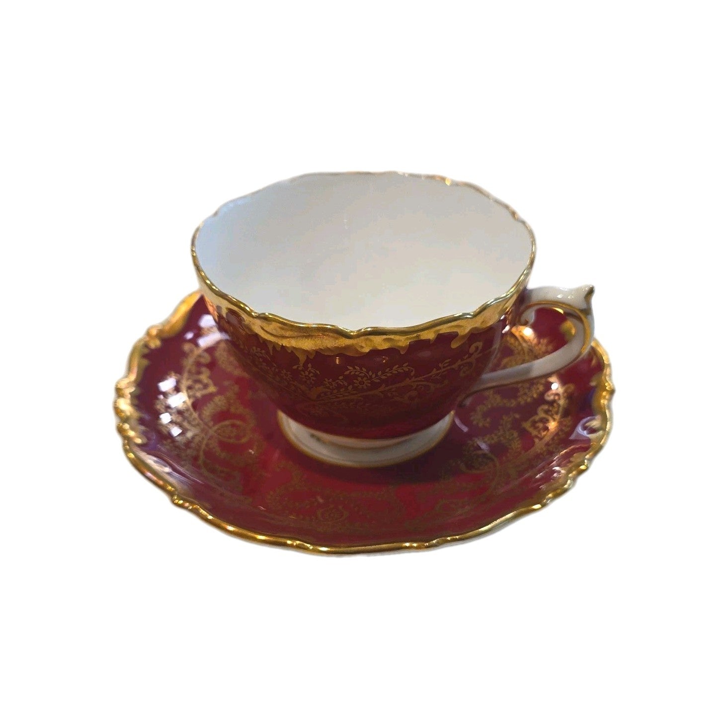Coalport England Bone China  Anniversary Cobalt Maroon Gold Tea Cup & Saucer